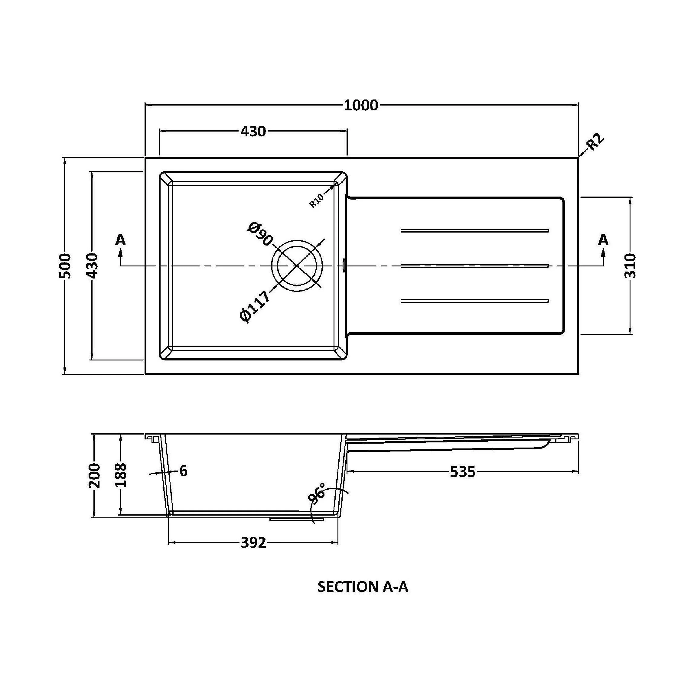 100cm Composite Inset Kitchen Sink with Overflow & Drainer - Available in Multiple Colours - Image 19