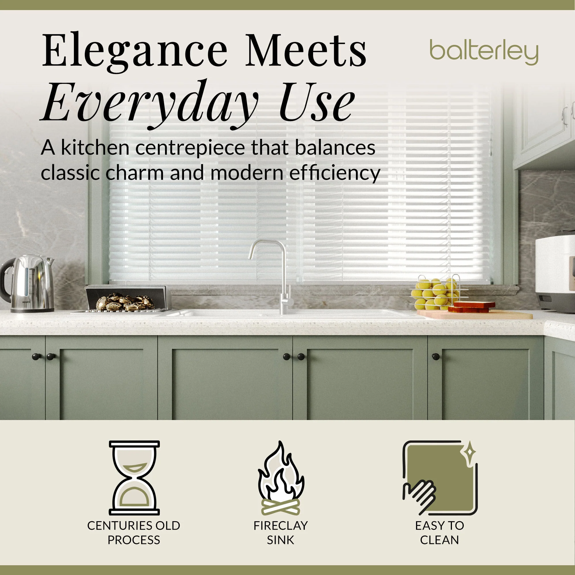 101cm 1.5 Bowl Fireclay Inset Kitchen Sink with Waste - 1010 x 525 x 235mm - Choice of Waste Finish - Image 5