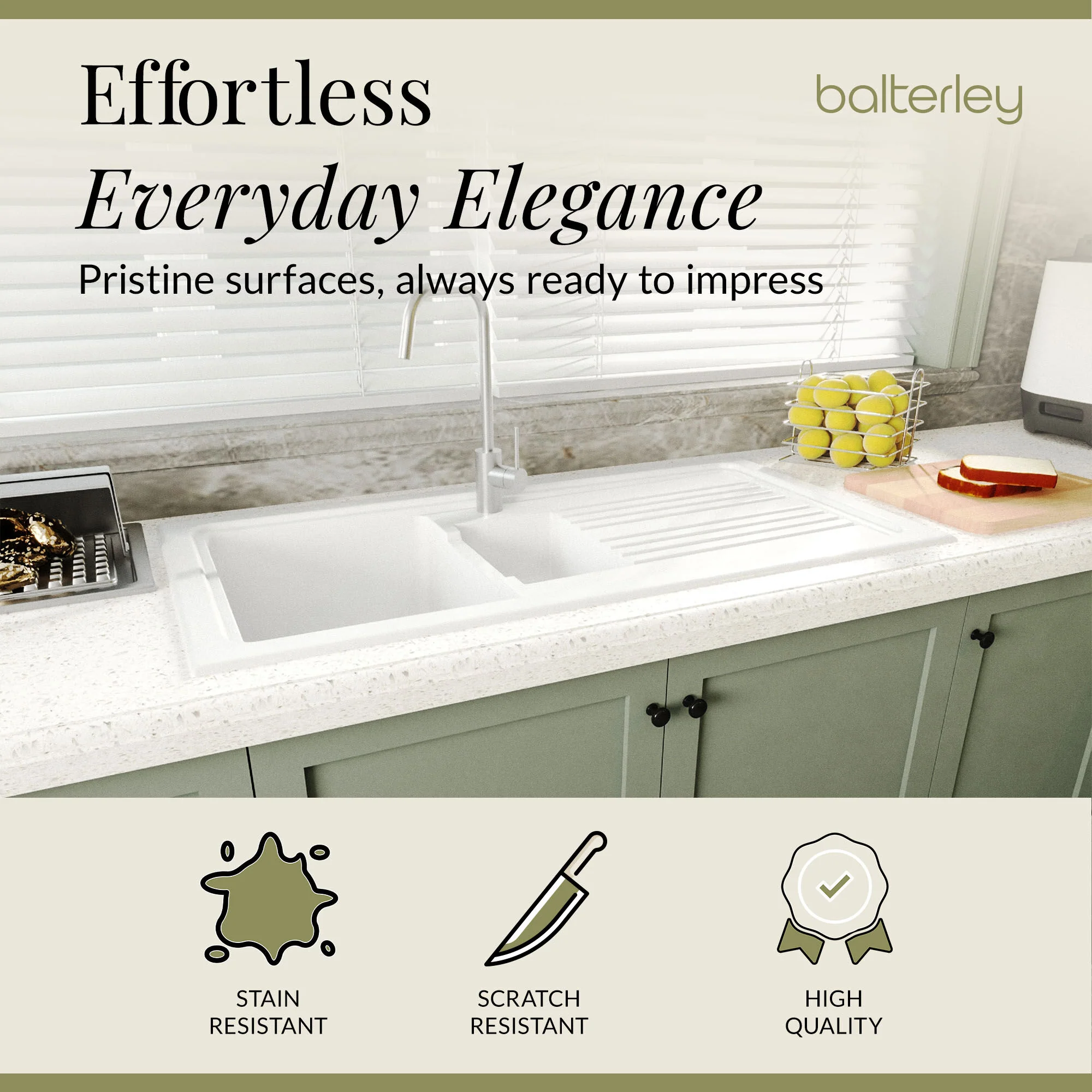 101cm 1.5 Bowl Fireclay Inset Kitchen Sink with Waste - 1010 x 525 x 235mm - Choice of Waste Finish - Image 7