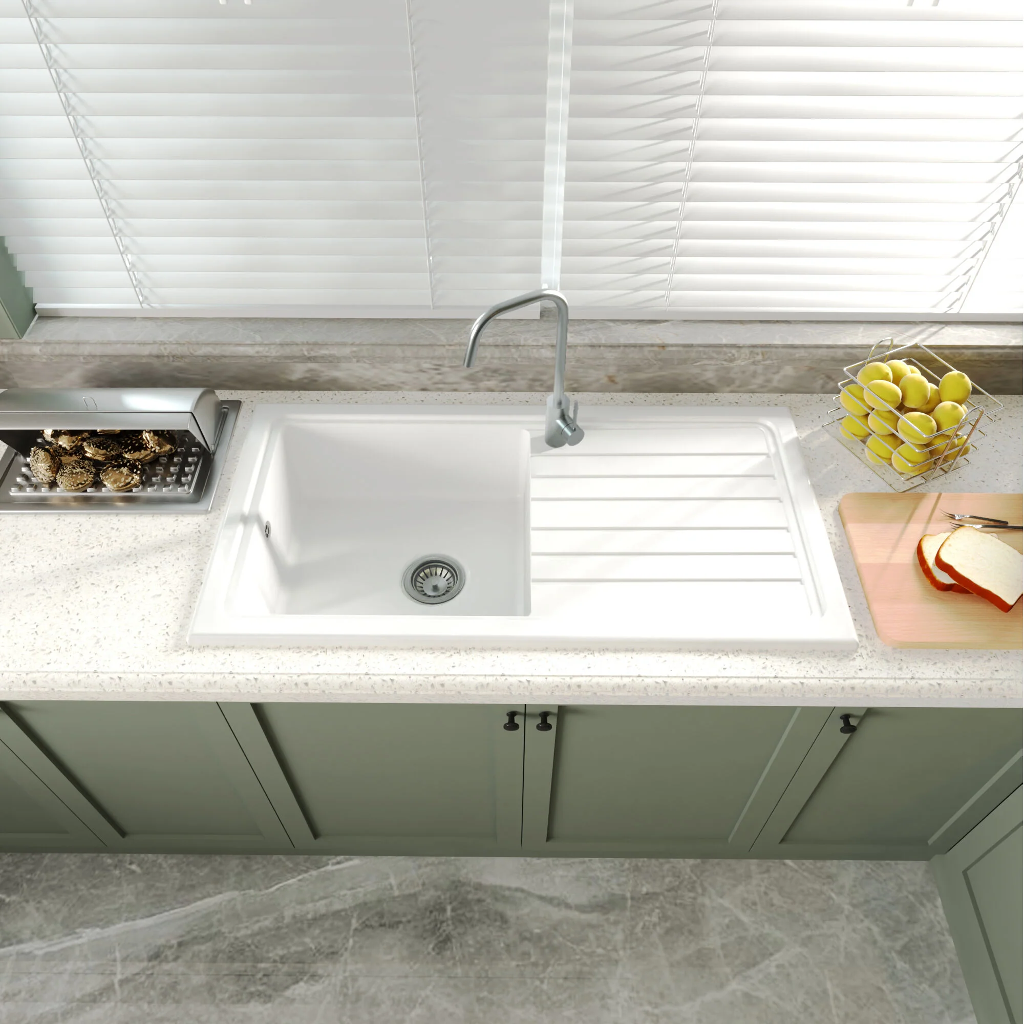 Traditional Fireclay Single Bowl Inset Kitchen Sink with Waste, 101cm - Choice of Waste Finish - Image 9