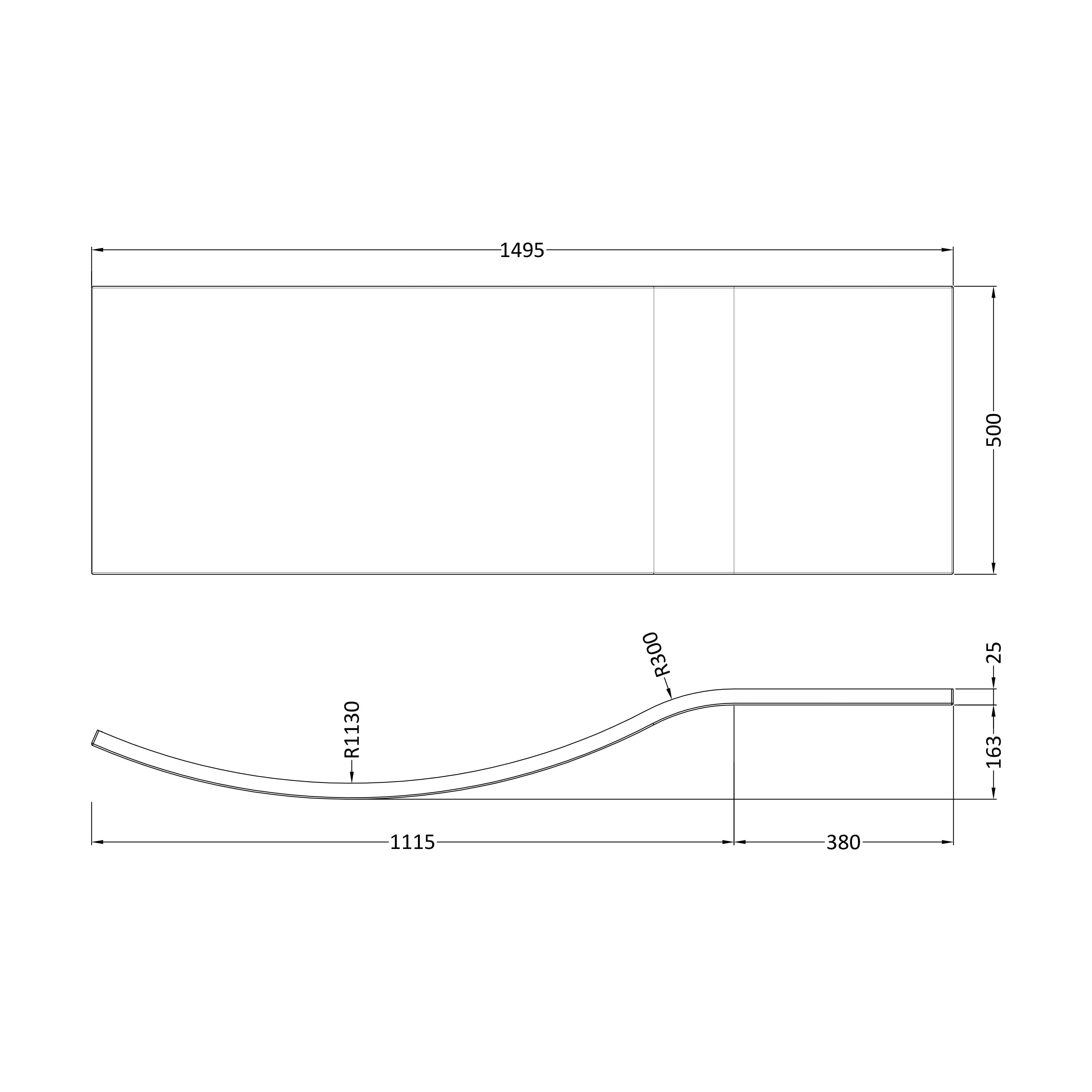 1500mm Acrylic B Bath Front Panel - Image 2