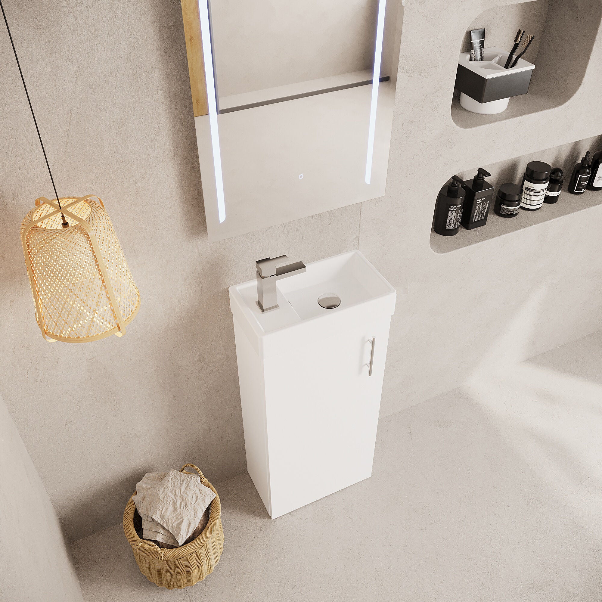 Freehay 400mm Floor Standing Bathroom Vanity & Basin - Chrome Handle - Gloss White - Image 3