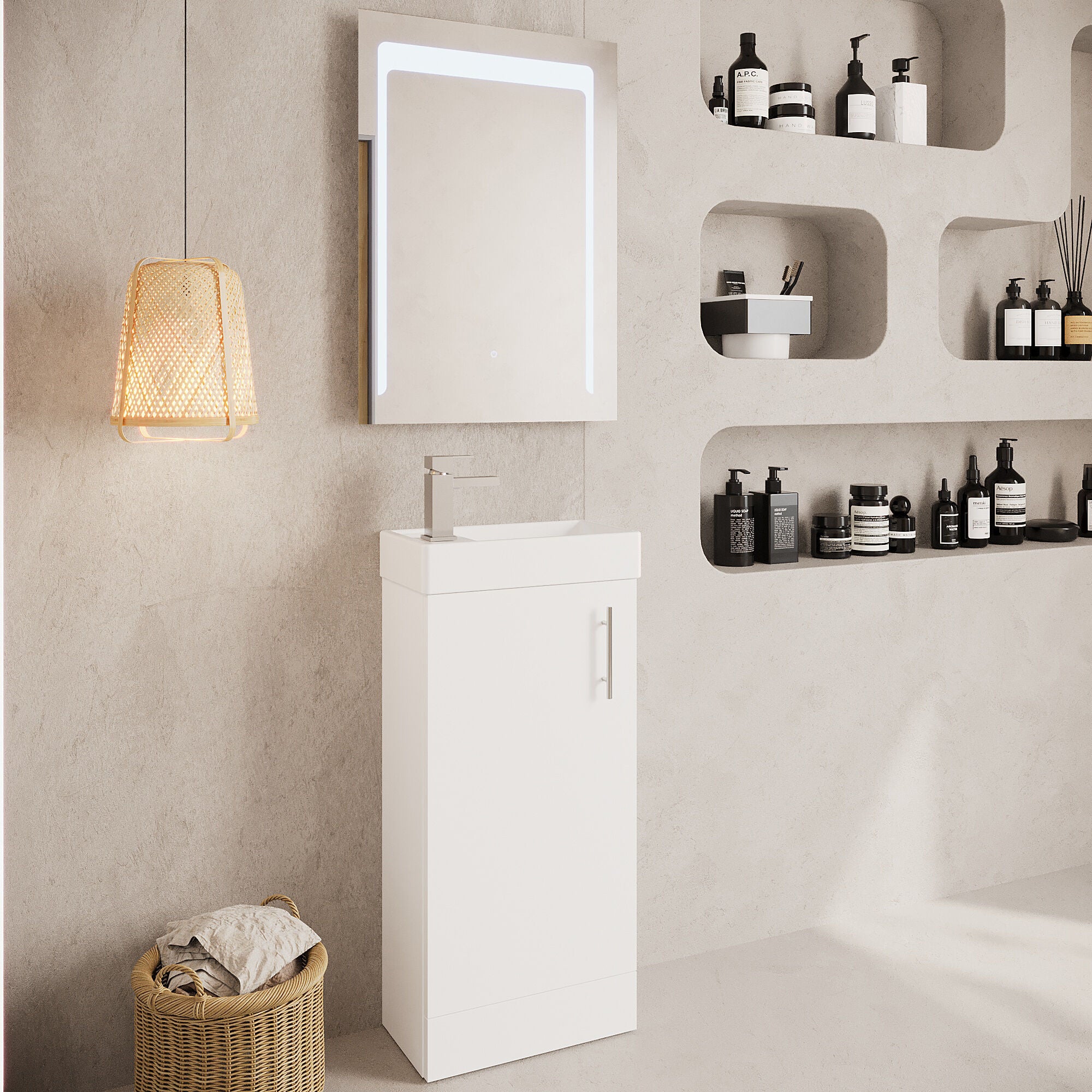 Freehay 400mm Floor Standing Bathroom Vanity & Basin - Chrome Handle - Gloss White - Image 4
