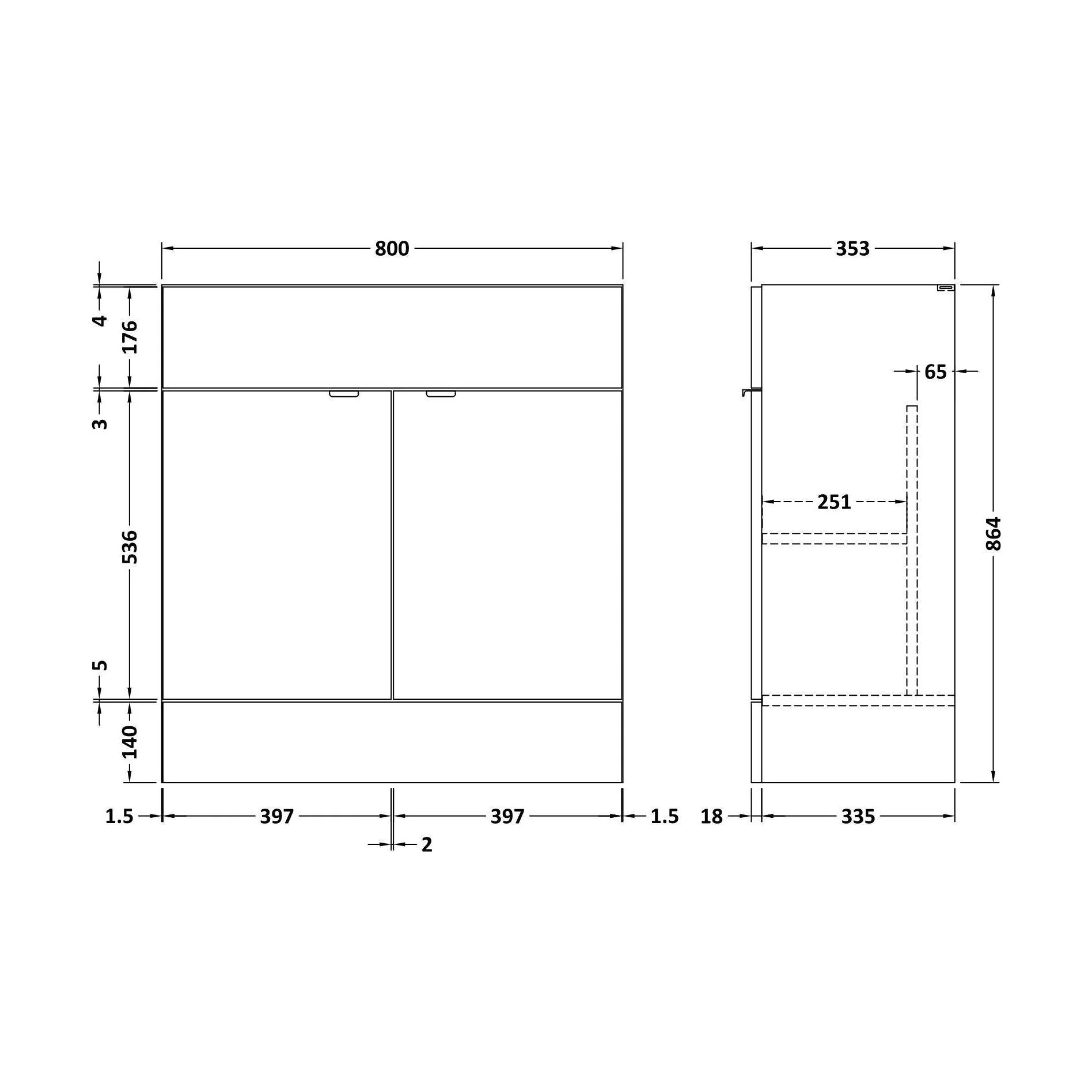 800 Vanity Unit (355mm Deep) - Image 2