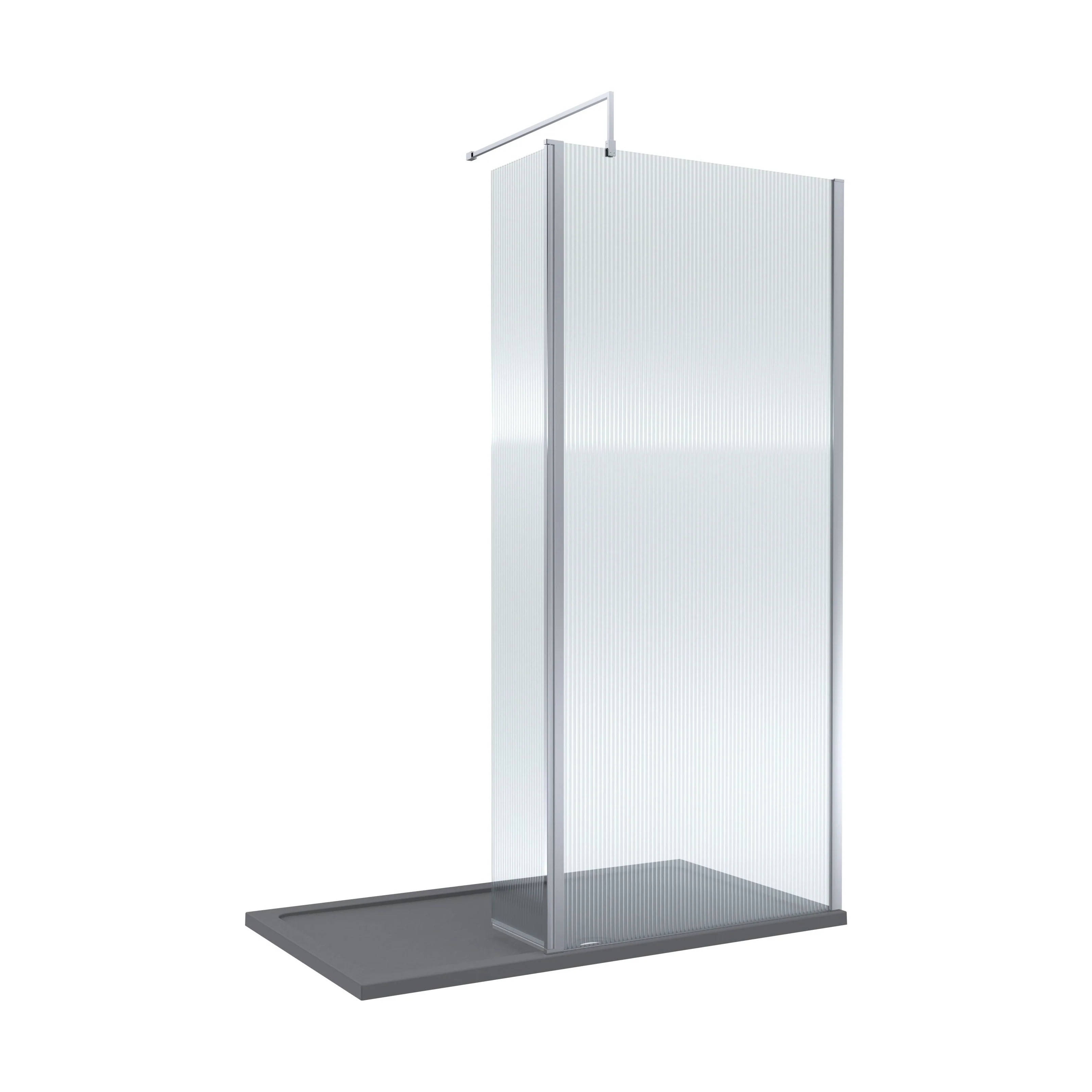 Contemporary 8mm Fluted Glass Walk In Wetroom Screen and Hinged Return Screen - Choice of Size and Finish - Image 10