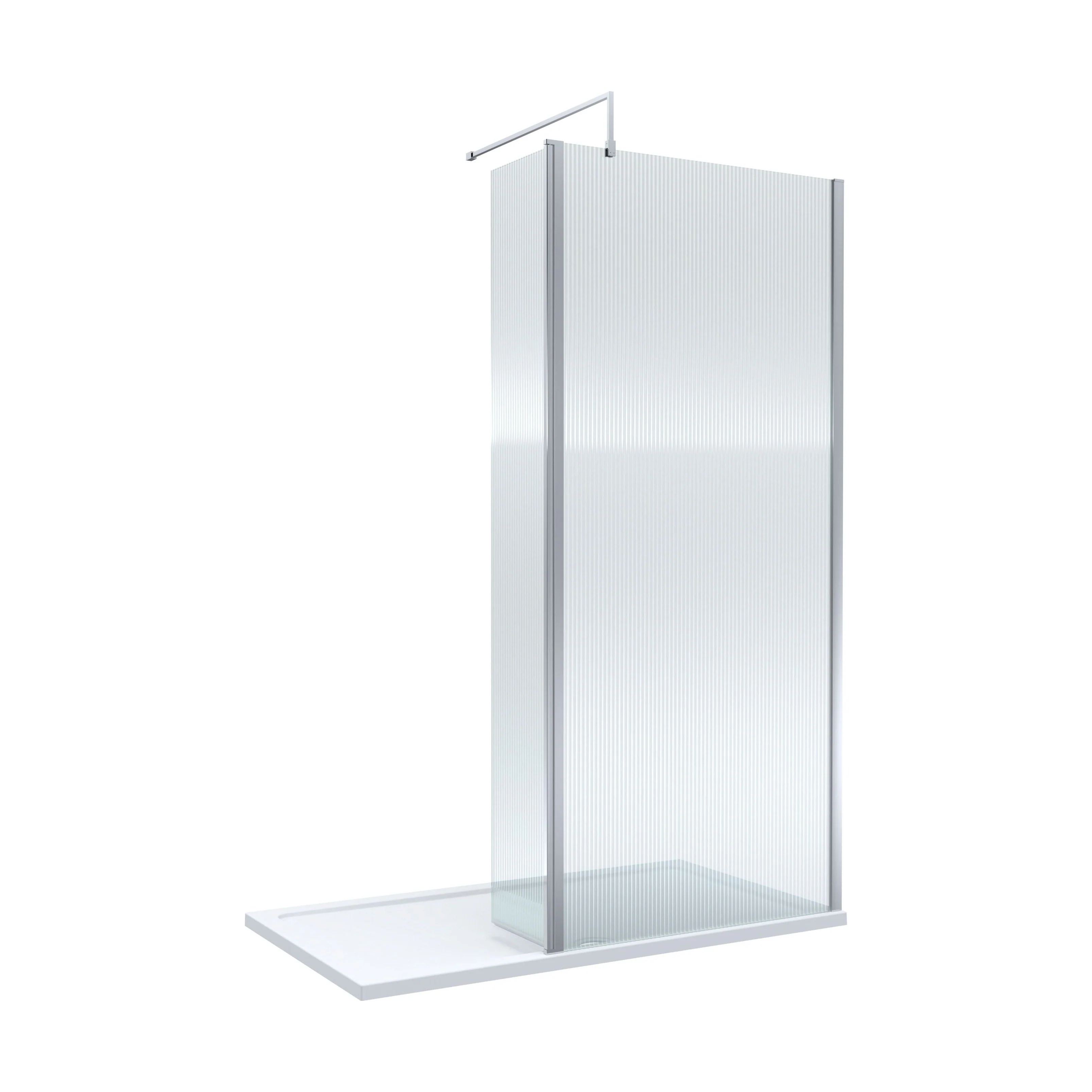 Contemporary 8mm Fluted Glass Walk In Wetroom Screen and Hinged Return Screen - Choice of Size and Finish - Image 4