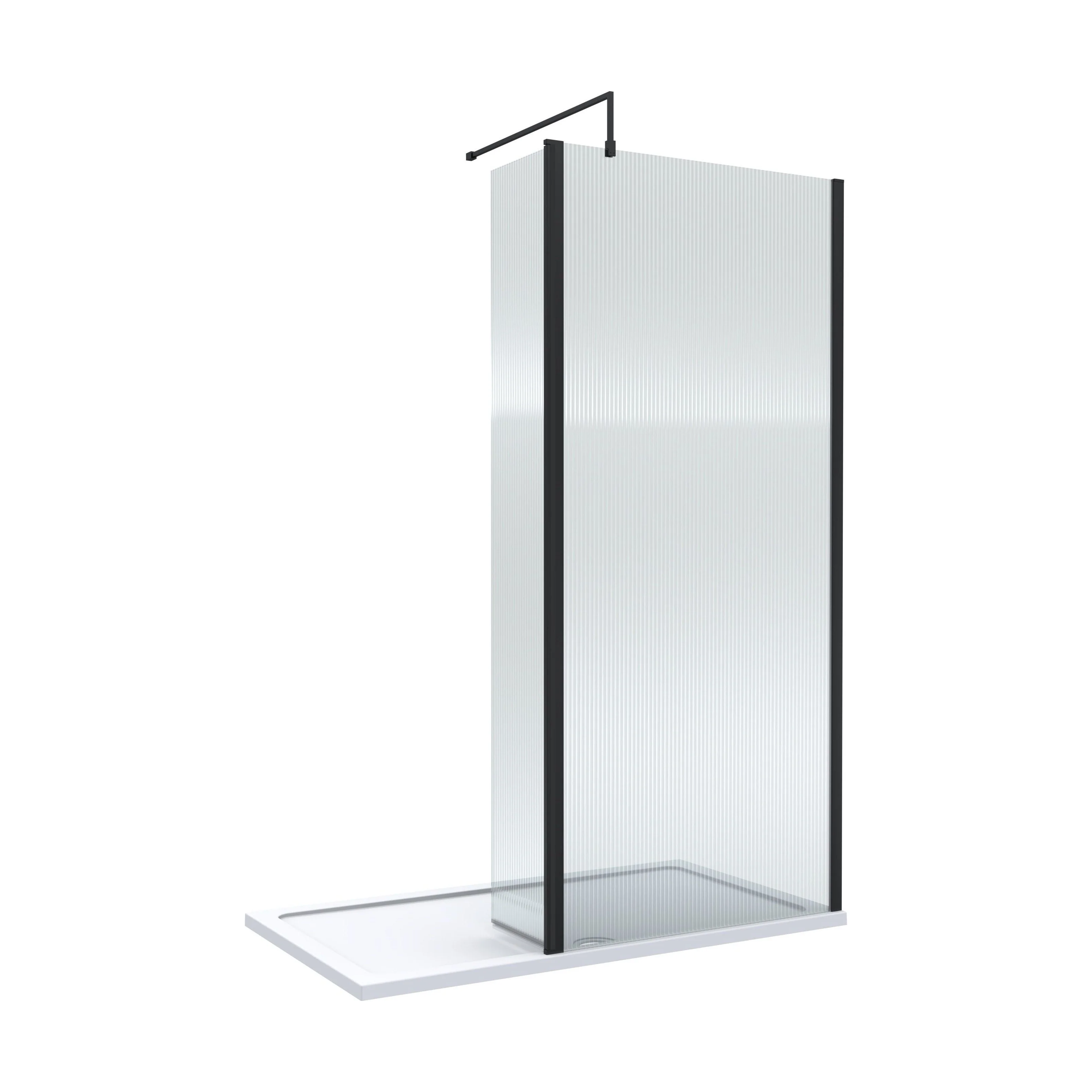 Contemporary 8mm Fluted Glass Walk In Wetroom Screen and Hinged Return Screen - Choice of Size and Finish - Image 5