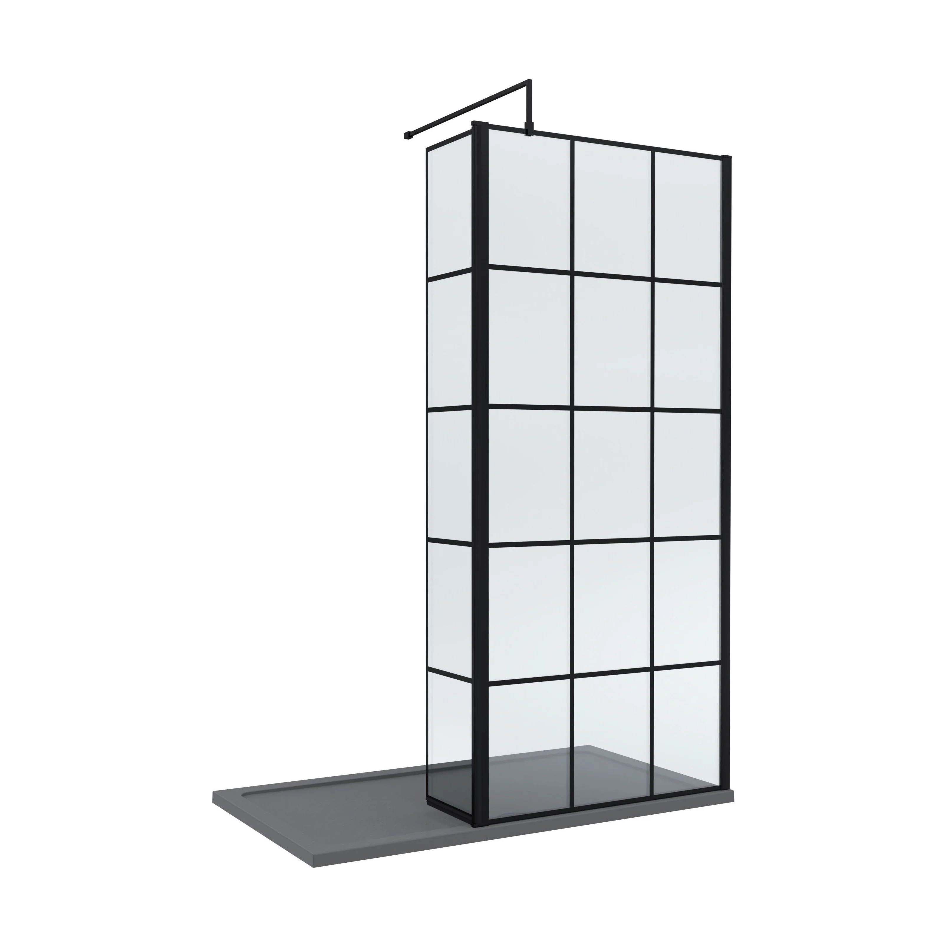 Contemporary 8mm Glass Walk In Wetroom Screen and Hinged Return Screen with Black Framed Design - Choice of Size - Image 15