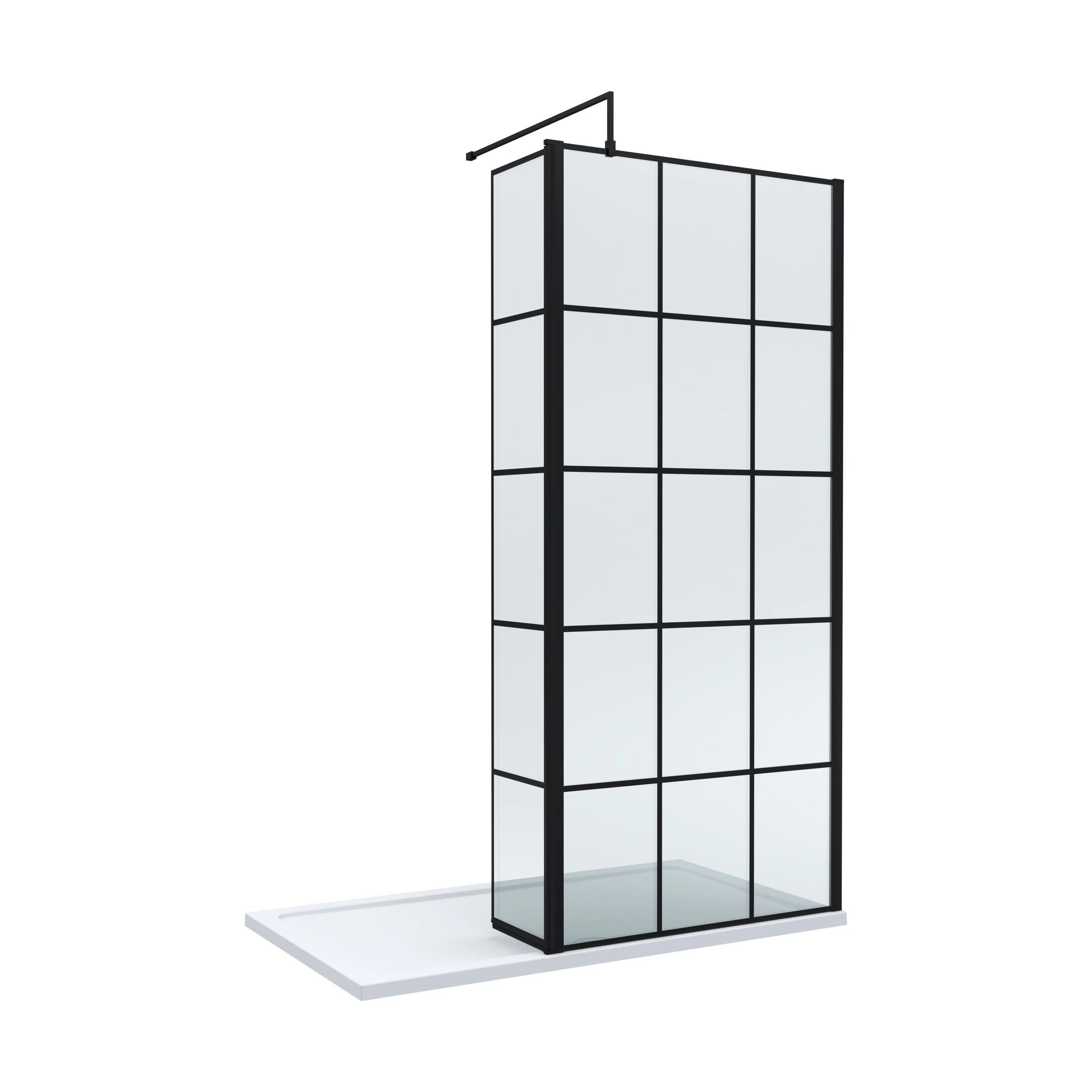 Contemporary 8mm Glass Walk In Wetroom Screen and Hinged Return Screen with Black Framed Design - Choice of Size - Image 4