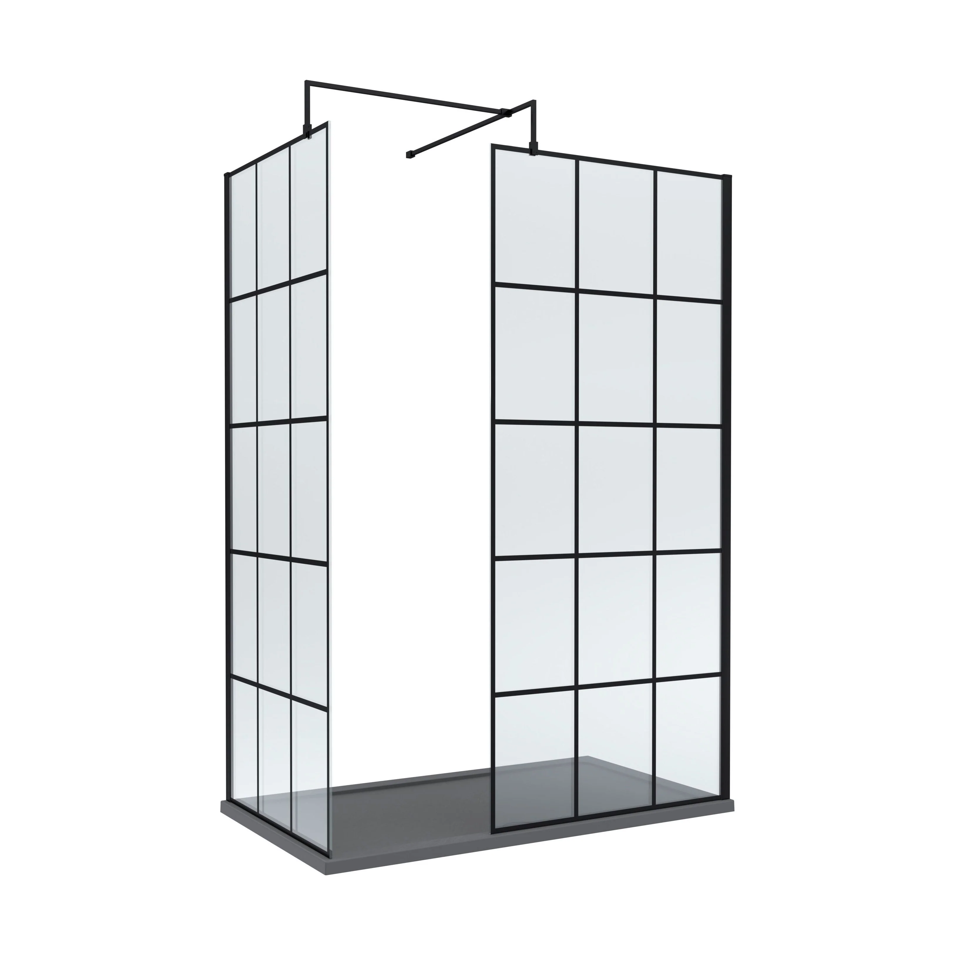 Contemporary 8mm Glass Walk In Wetroom Screens with Matt Black Framed Design and Shower Tray - Choice of Size - Image 15