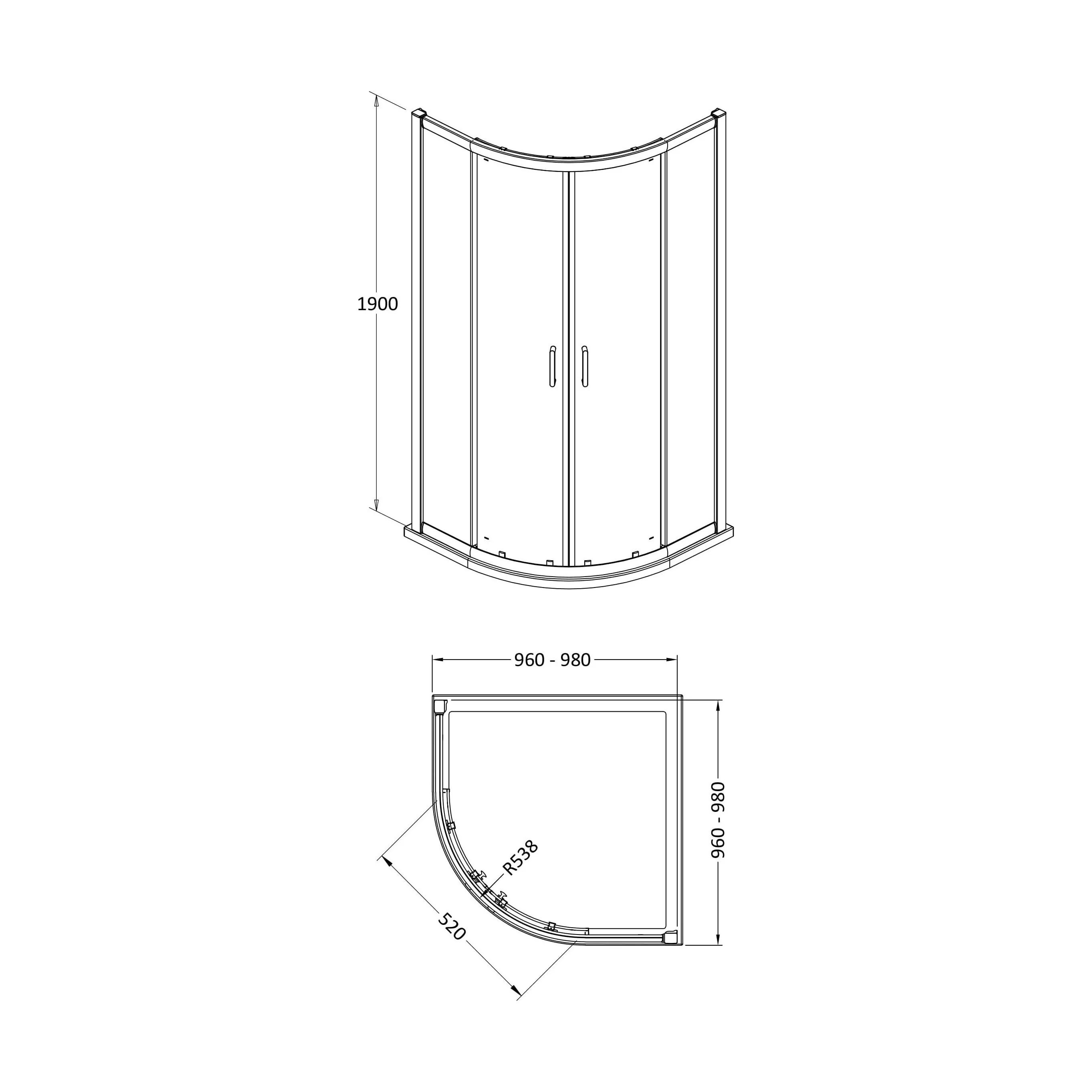 8mm Toughened Safety Glass Quadrant Shower Enclosure and Resin Shower Tray - Choice of Size and Finish - Image 20