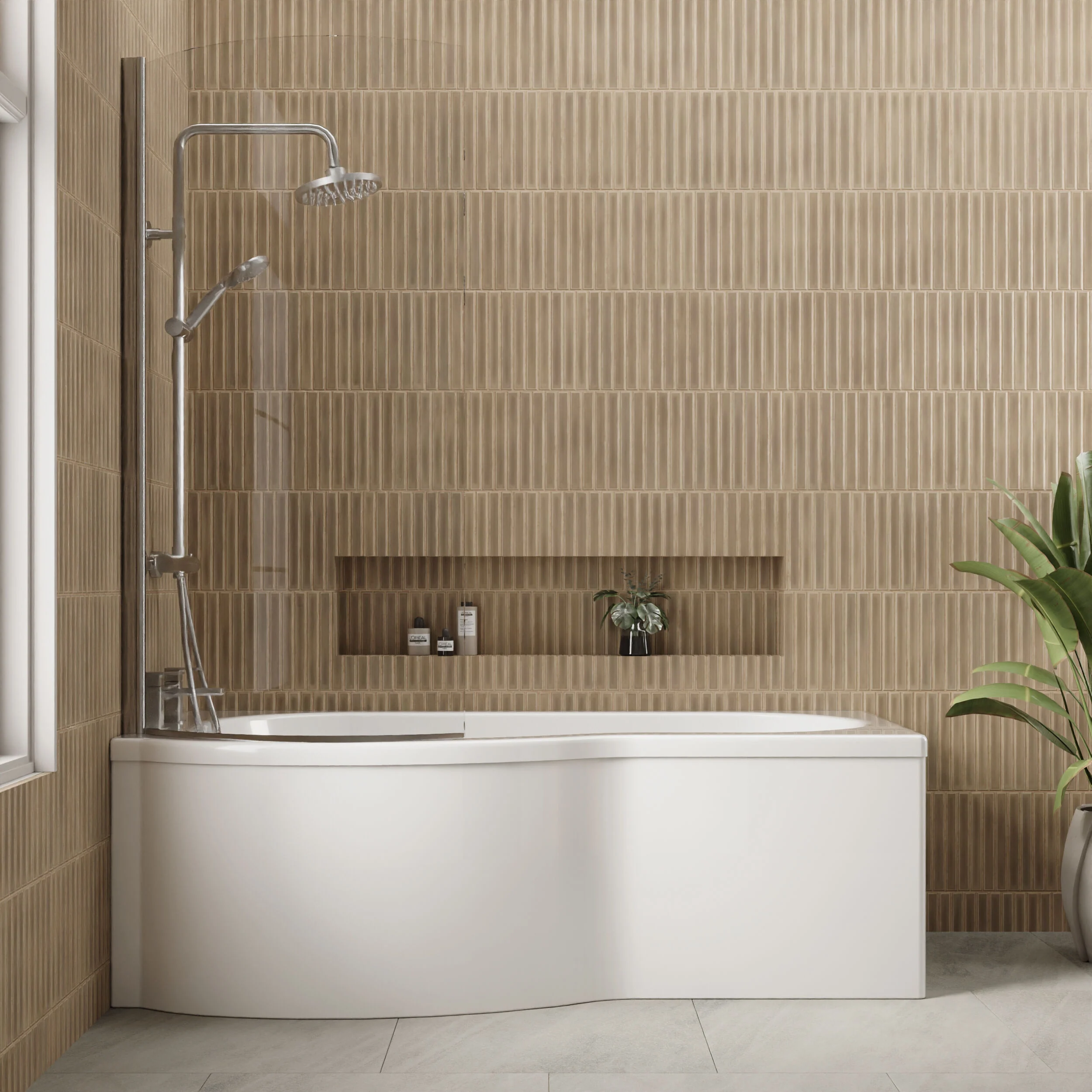 Contemporary Acrylic P-Shaped Front Bath Panel for Curved Shower Baths - Image 2