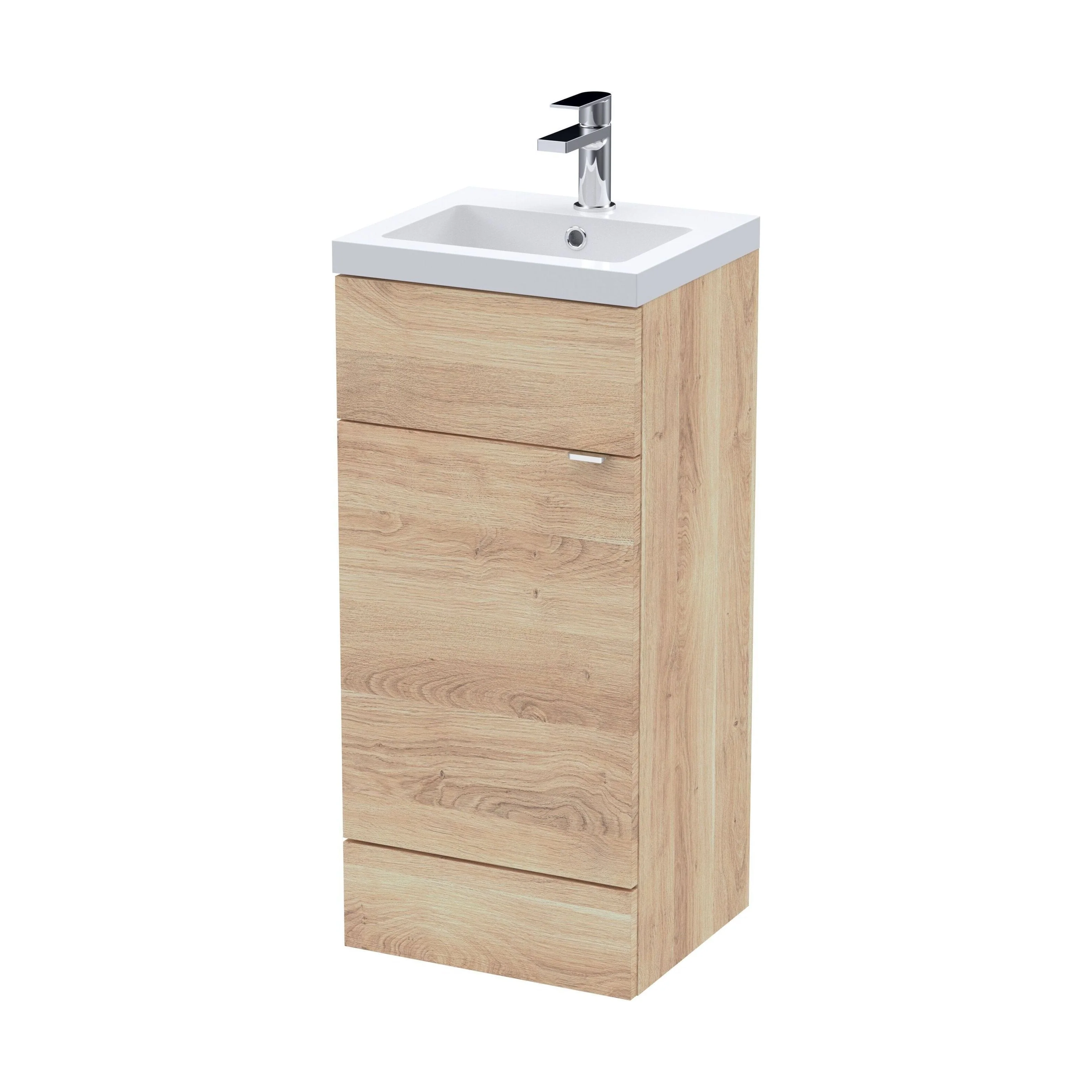 Alrewas Contemporary 1 Door Floor Standing Vanity Unit with Basin, Bleached Oak, 400mm
