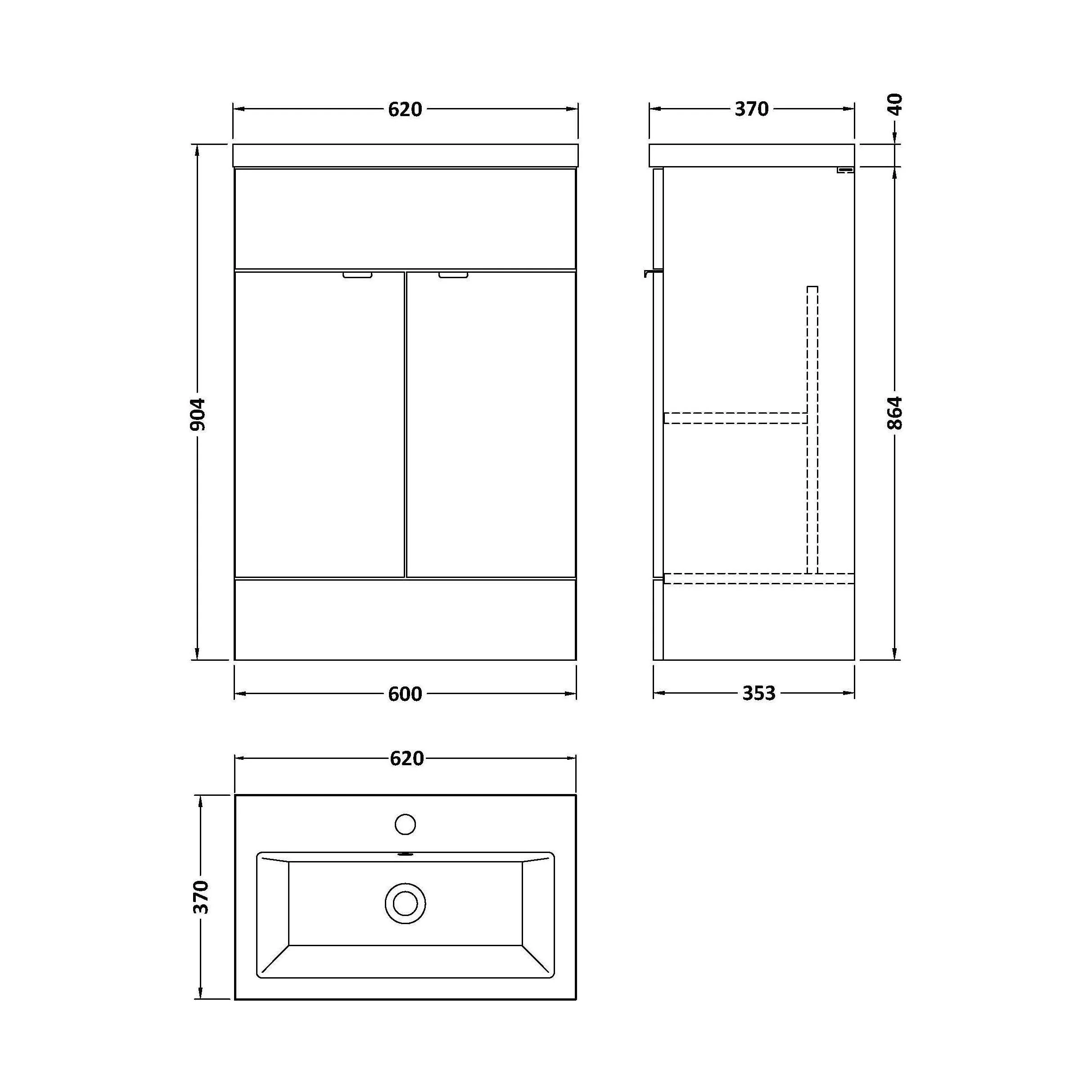 Alrewas Contemporary 2 Door Floor Standing Vanity Unit with Basin, Gloss Grey, 600mm - Image 2