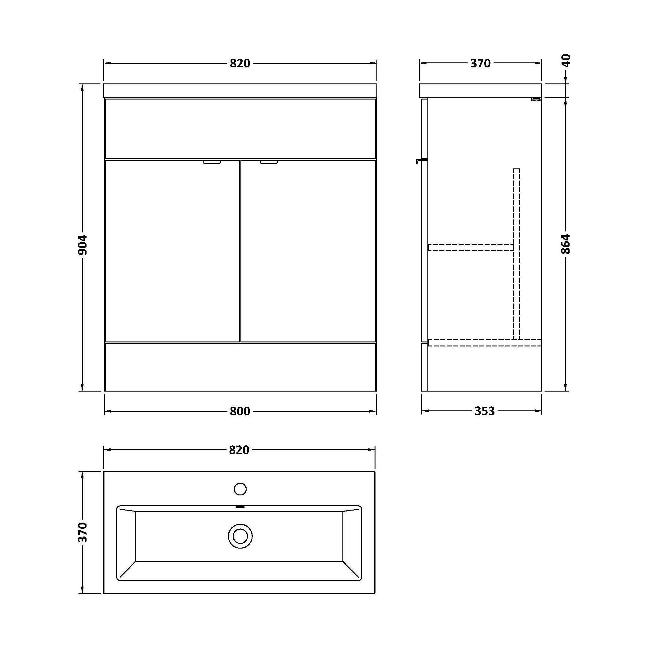 Alrewas Contemporary 2 Door Floor Standing Vanity Unit with Basin, Gloss White, 800mm - Image 2