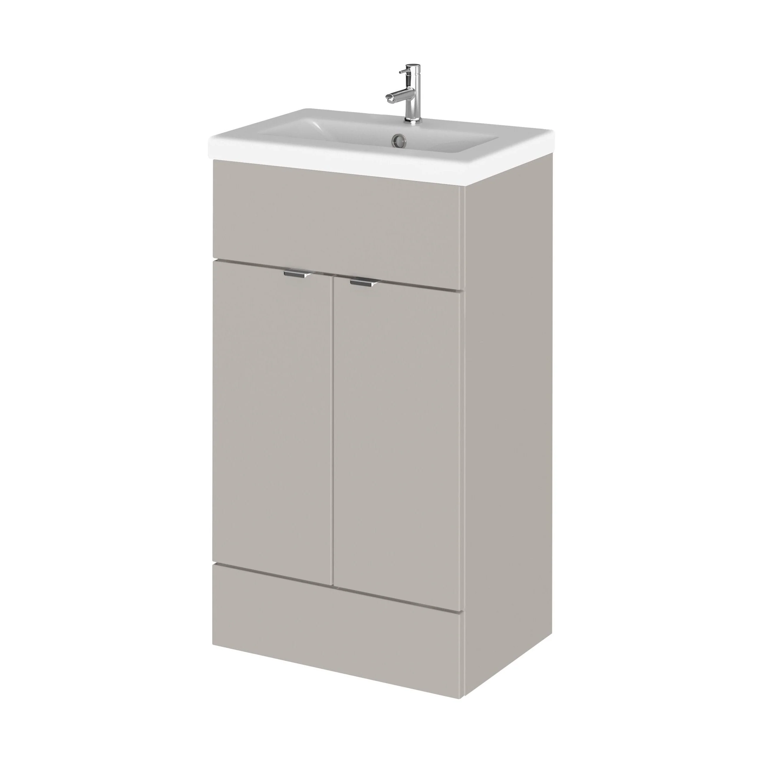 Alrewas Contemporary 2 Door Floor Standing Vanity Unit with Basin, Pebble Grey, 500mm