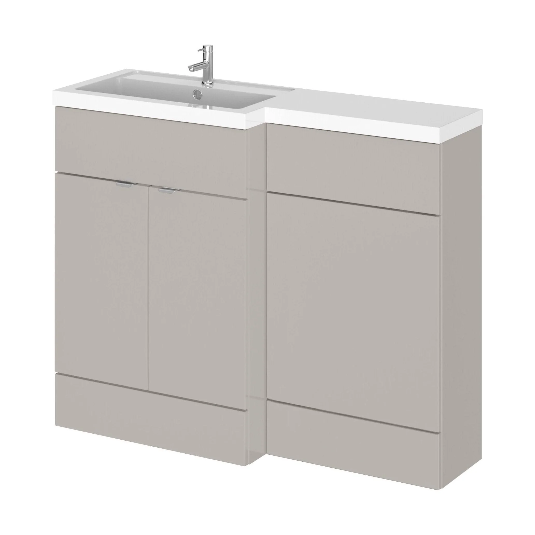Alrewas Contemporary 2 Door Left-Hand Floor Standing Combination Unit with Basin, Pebble Grey, 1100mm