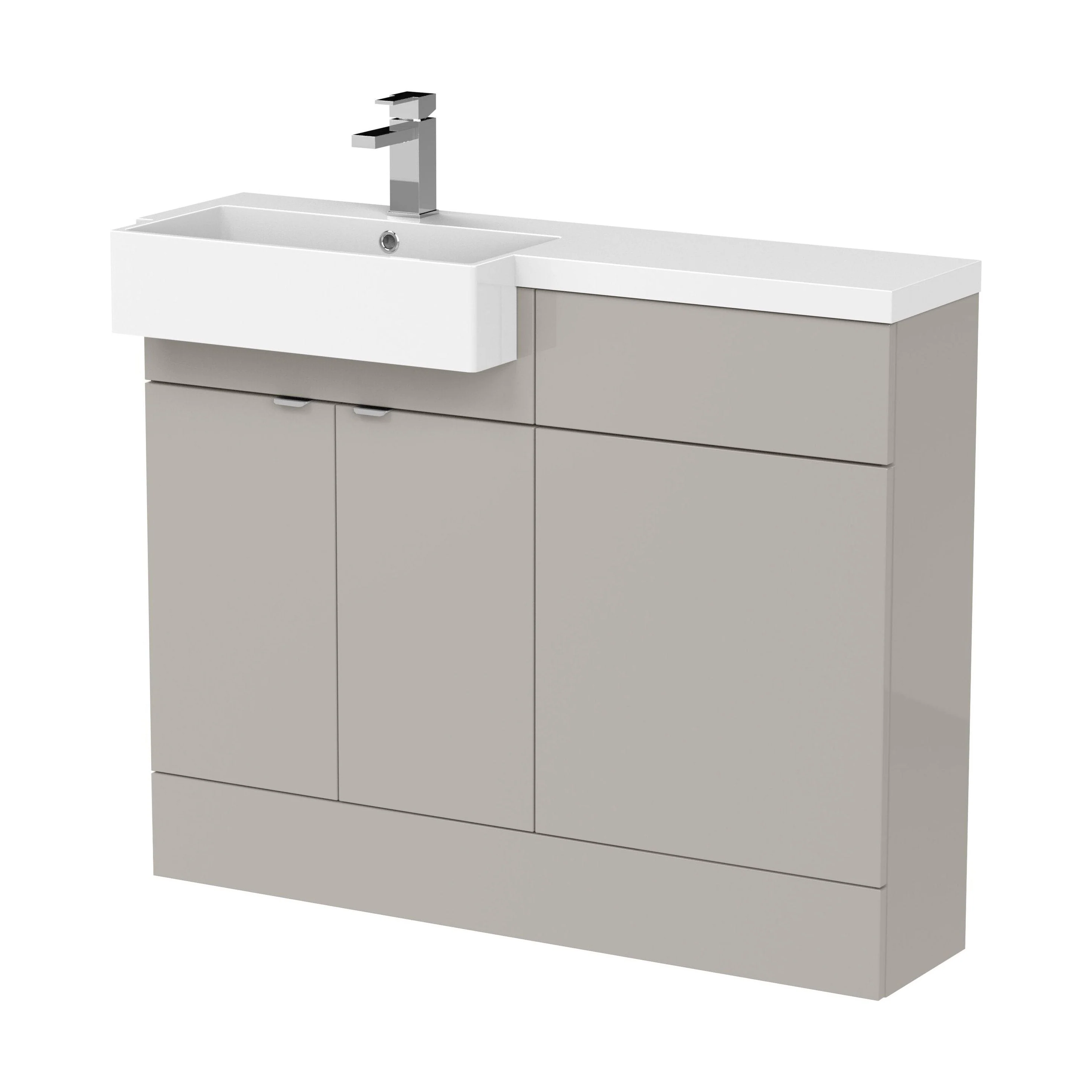 Alrewas Contemporary 2 Door Left-Hand Floor Standing Combination Unit with Basin, Pebble Grey, 1100mm
