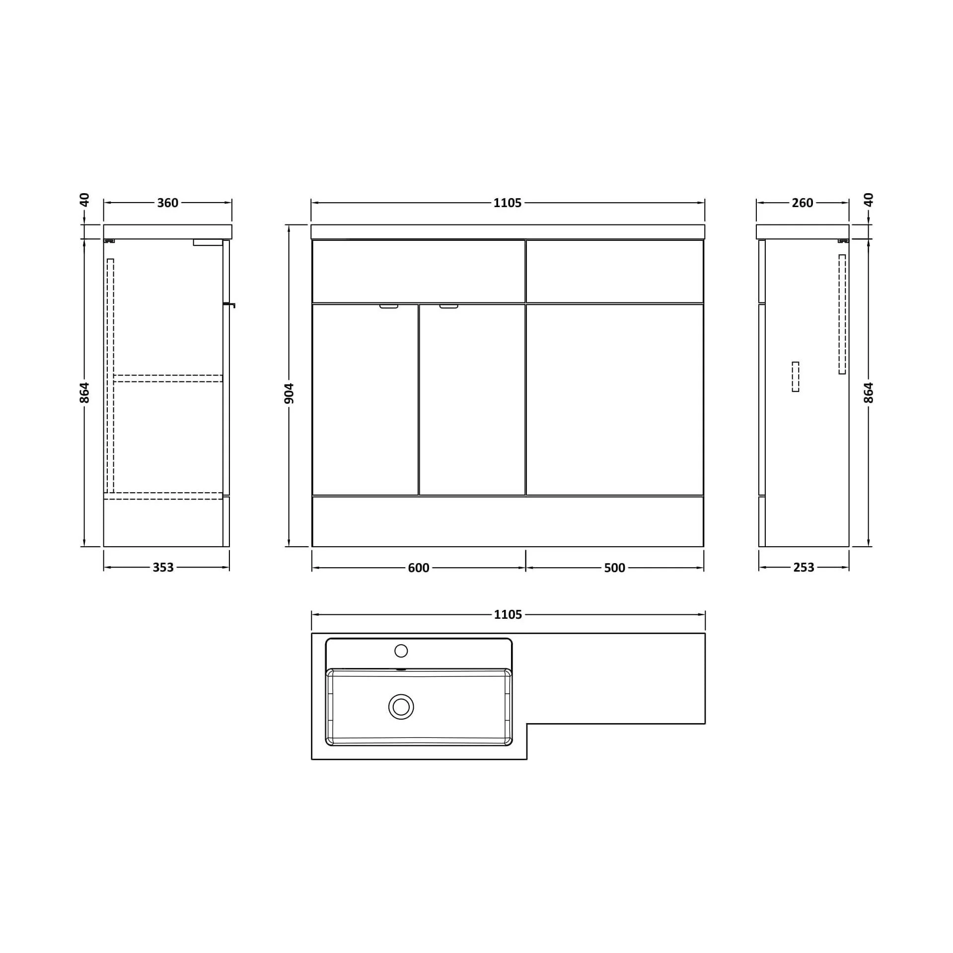 Alrewas Contemporary 2 Door Left-Hand Floor Standing Combination Unit with Basin, Pebble Grey, 1100mm - Image 2