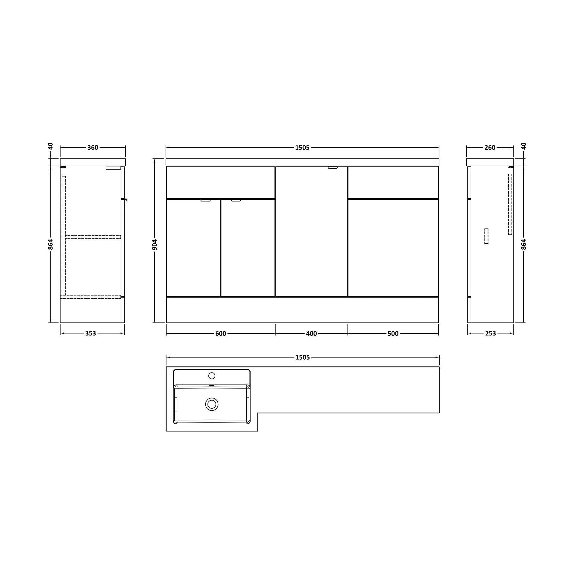 Alrewas Contemporary 2 Door Left-Hand Floor Standing Combination Unit with Basin, Pebble Grey, 1500mm - Image 2