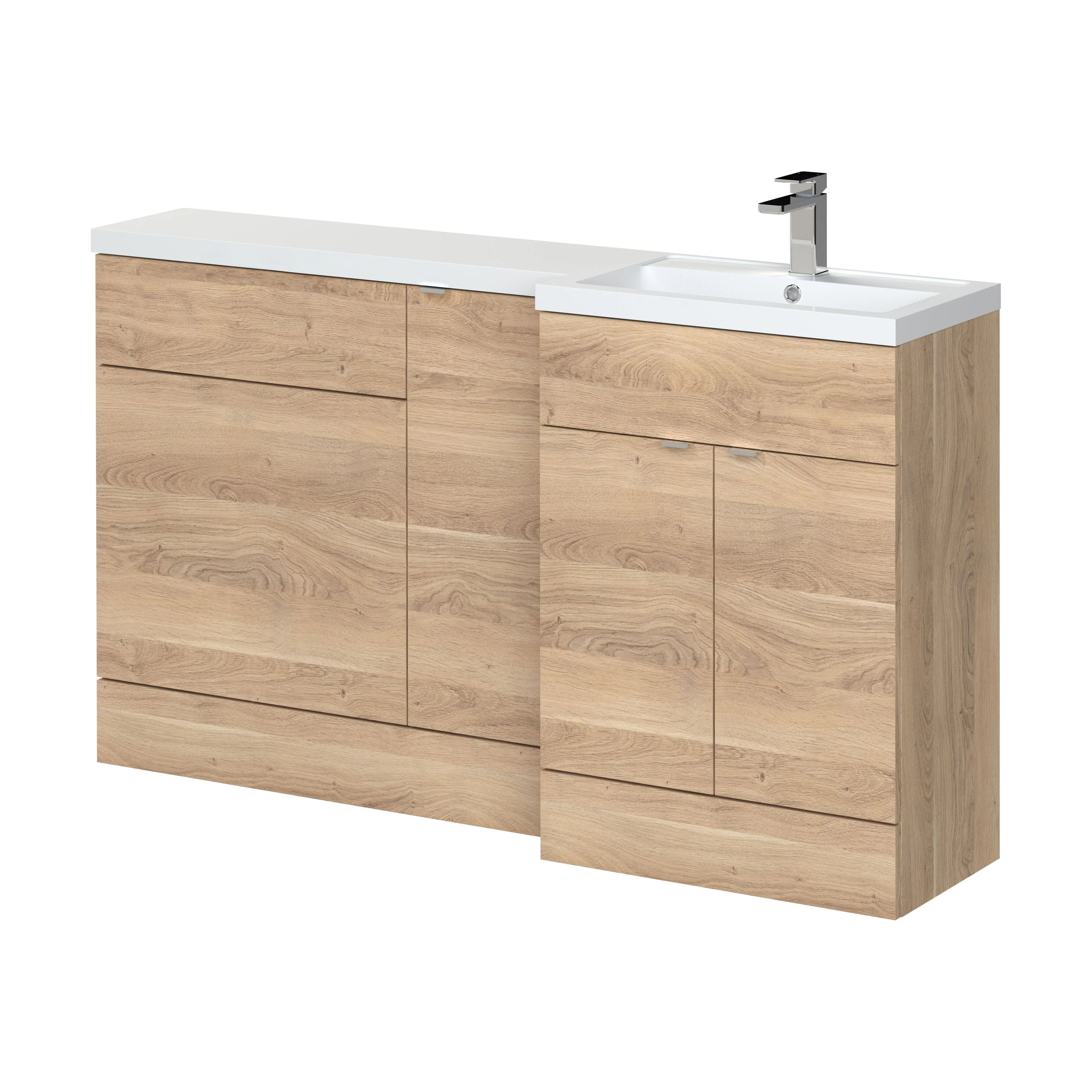 Alrewas Contemporary 2 Door Right-Hand Floor Standing Combination Unit with Basin, Bleached Oak, 1500mm