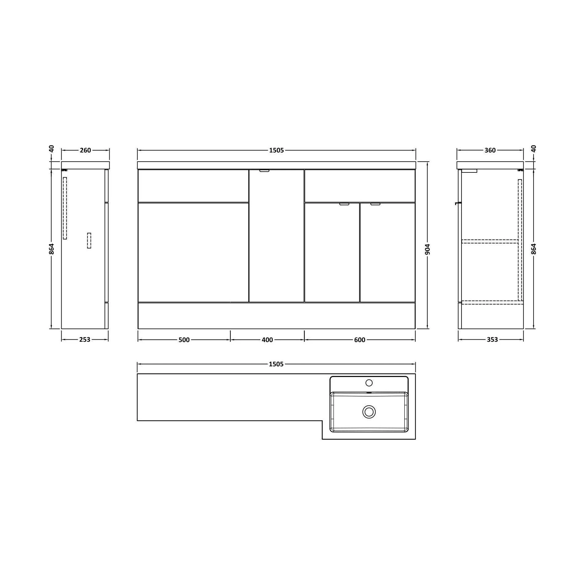 Alrewas Contemporary 2 Door Right-Hand Floor Standing Combination Unit with Basin, Bleached Oak, 1500mm - Image 2