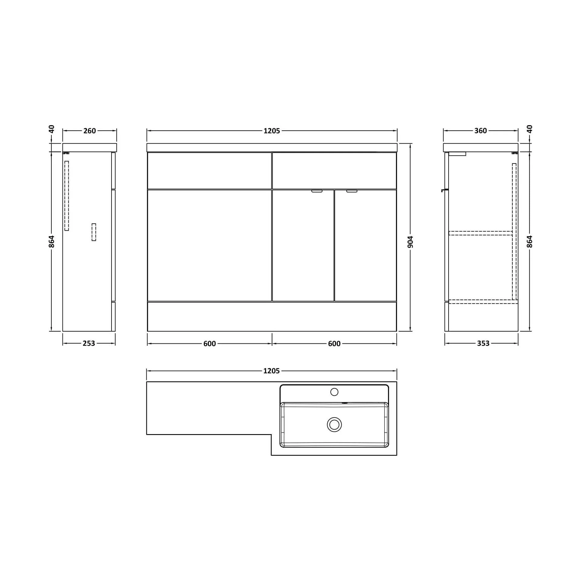 Alrewas Contemporary 2 Door Right-Hand Floor Standing Combination Unit with Basin, Pebble Grey, 1200mm - Image 2