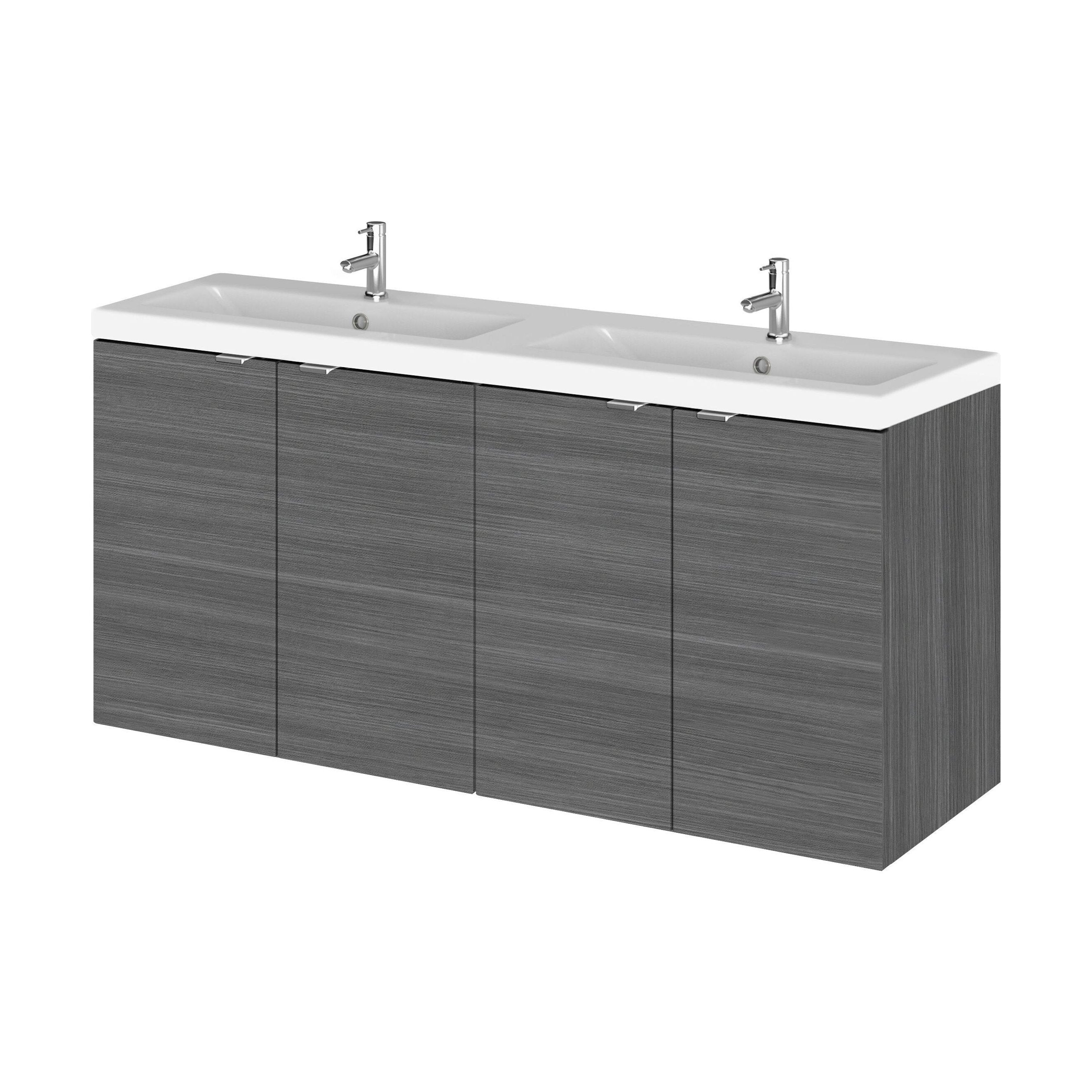 Alrewas Contemporary 2 Door Wall Hung Vanity Unit with Basin, Anthracite Woodgrain, 1200mm