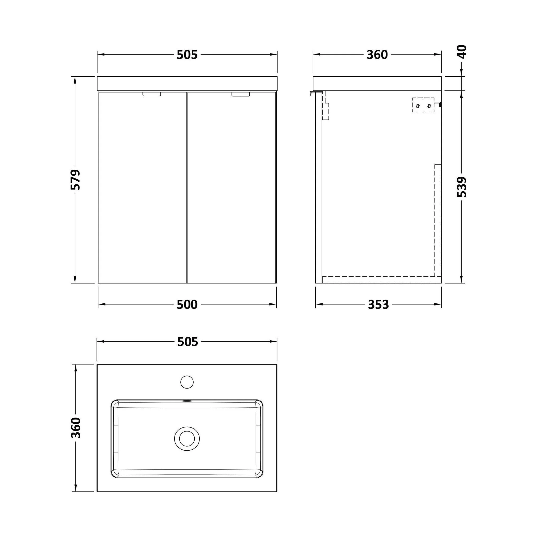 Alrewas Contemporary 2 Door Wall Hung Vanity Unit with Basin, Anthracite Woodgrain, 500mm - Image 2