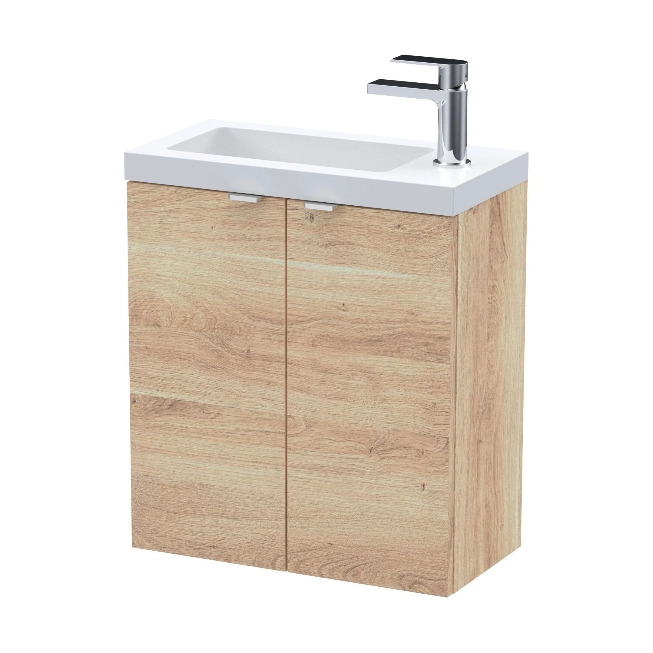 Alrewas Contemporary 2 Door Wall Hung Vanity Unit with Basin, Bleached Oak, 500mm