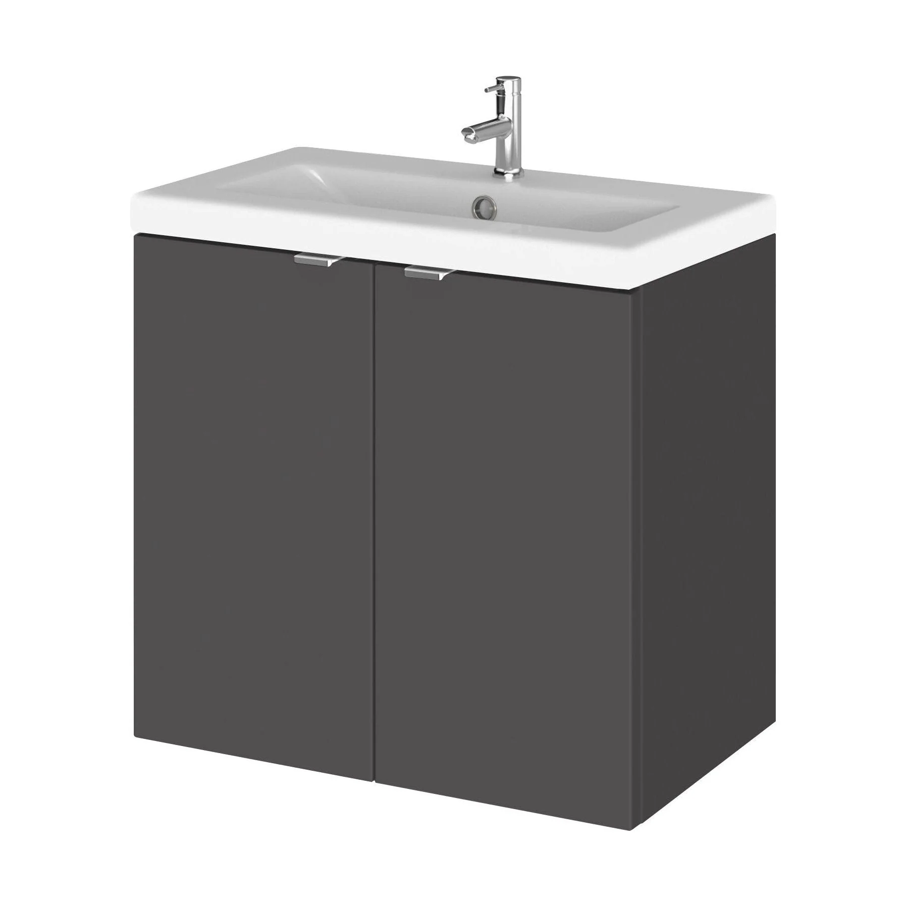 Alrewas Contemporary 2 Door Wall Hung Vanity Unit with Basin, Gloss Grey, 600mm
