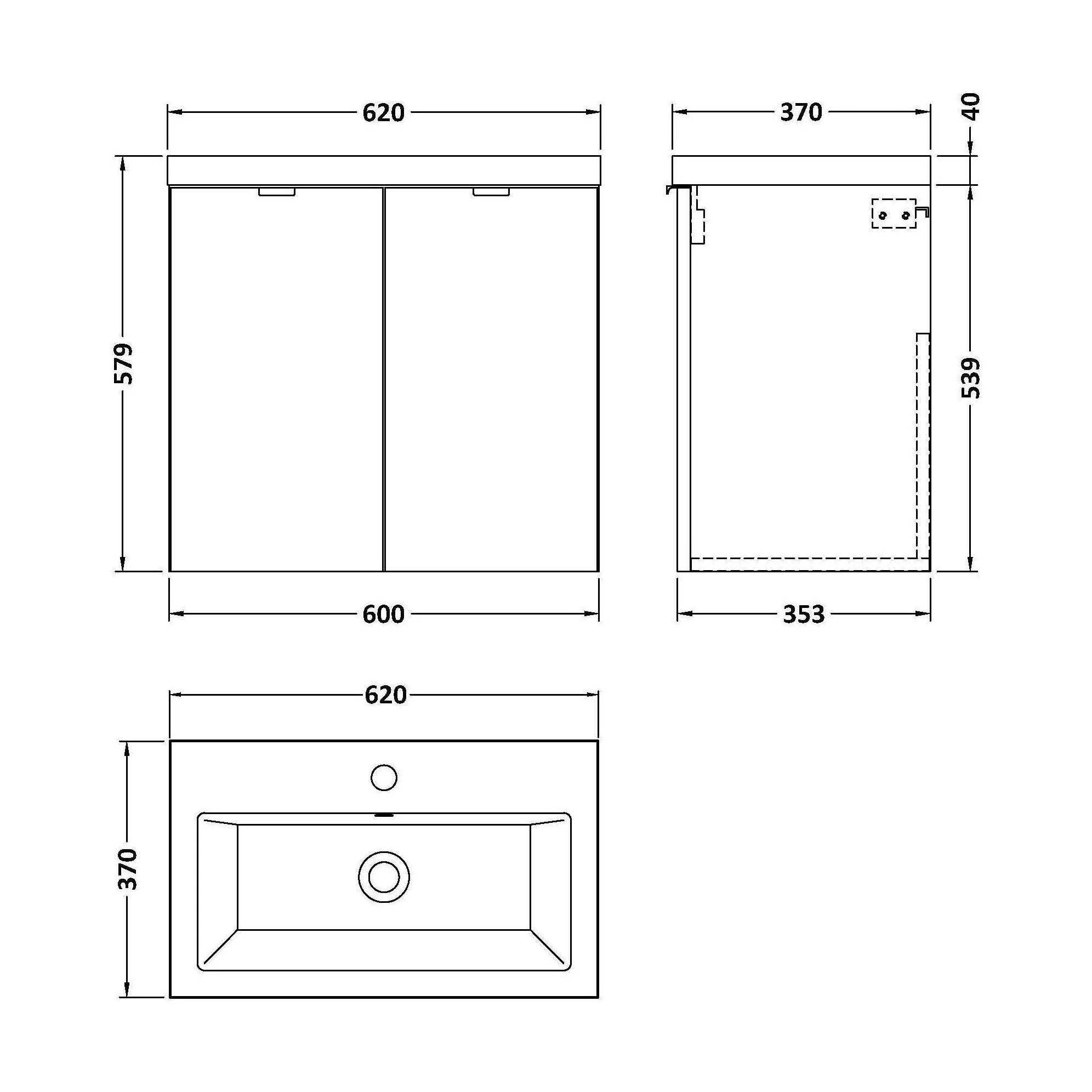 Alrewas Contemporary 2 Door Wall Hung Vanity Unit with Basin, Gloss Grey, 600mm - Image 2