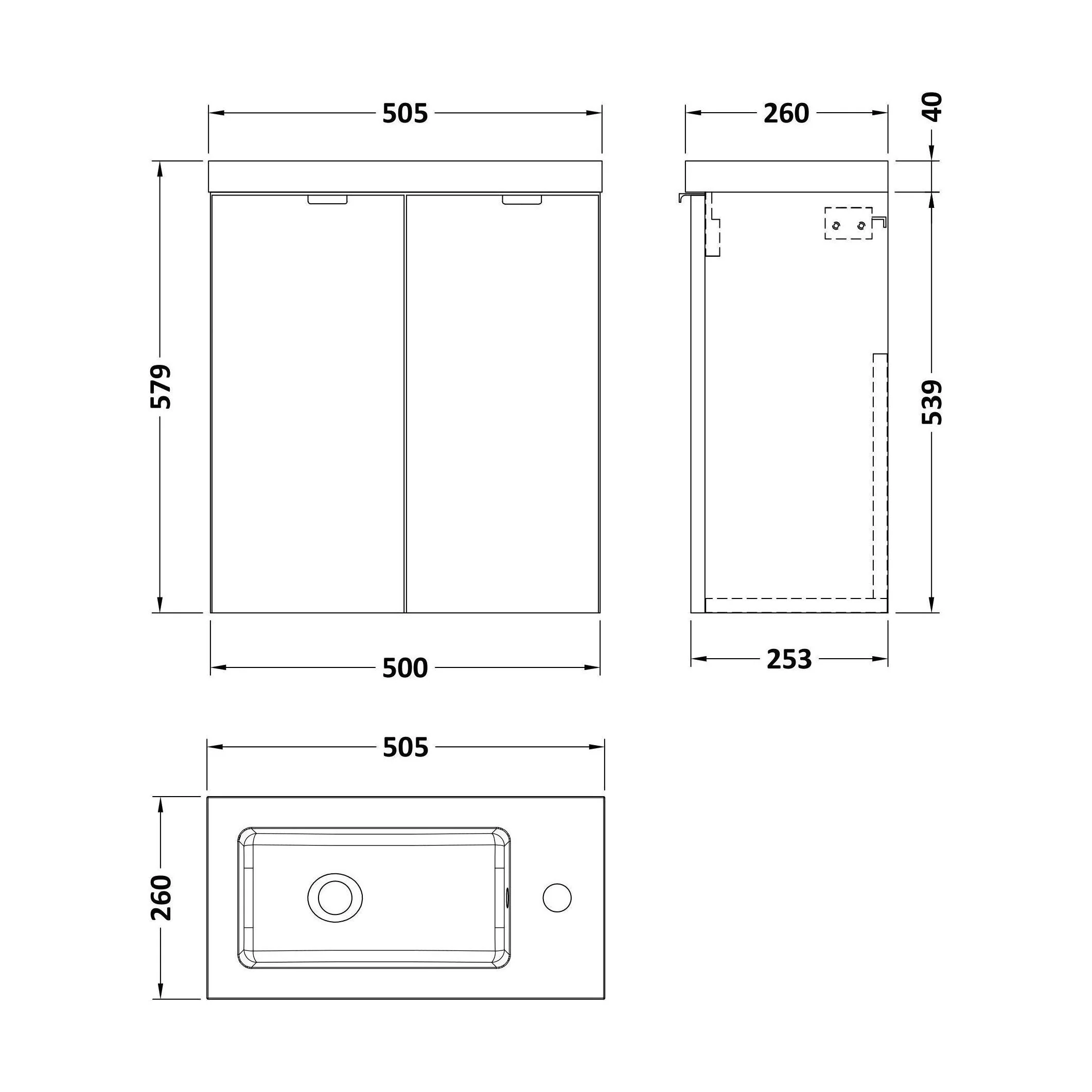Alrewas Contemporary 2 Door Wall Hung Vanity Unit with Basin, Gloss White, 500mm - Image 2