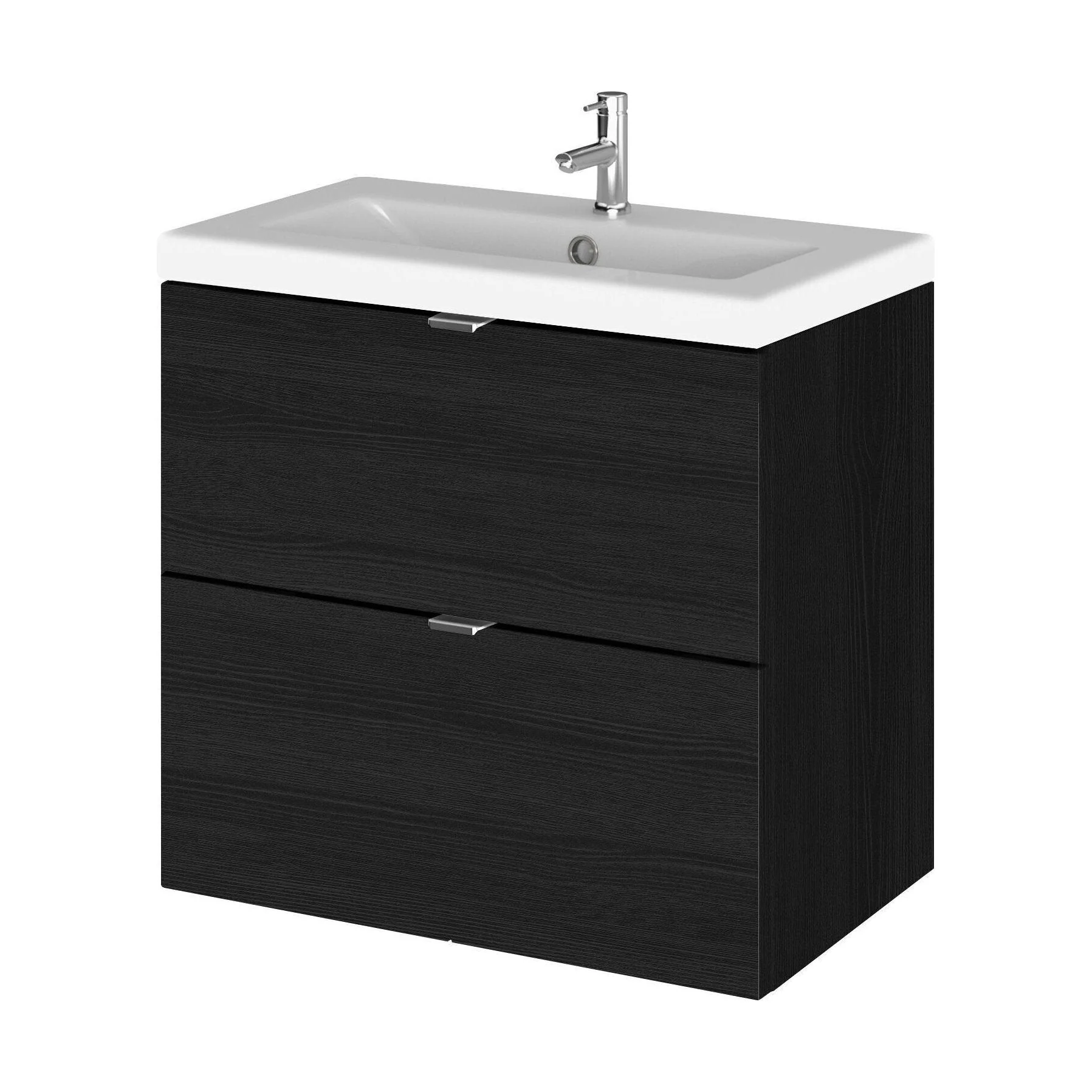 Alrewas Contemporary 2 Drawer Wall Hung Vanity Unit with Basin, Charcoal Black, 600mm
