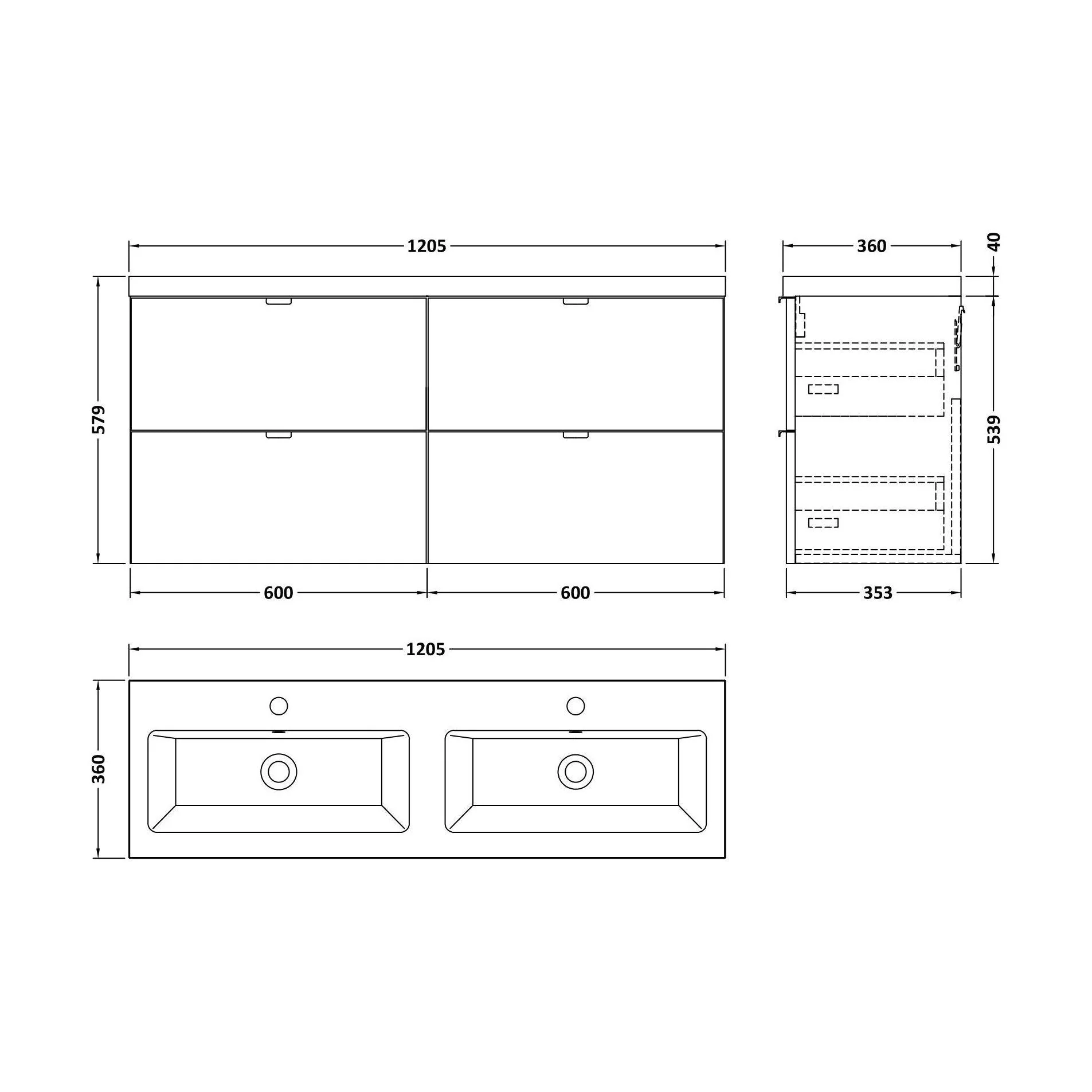 Alrewas Contemporary 4 Drawer Wall Hung Vanity Unit with Basin, Anthracite Woodgrain, 1200mm - Image 2