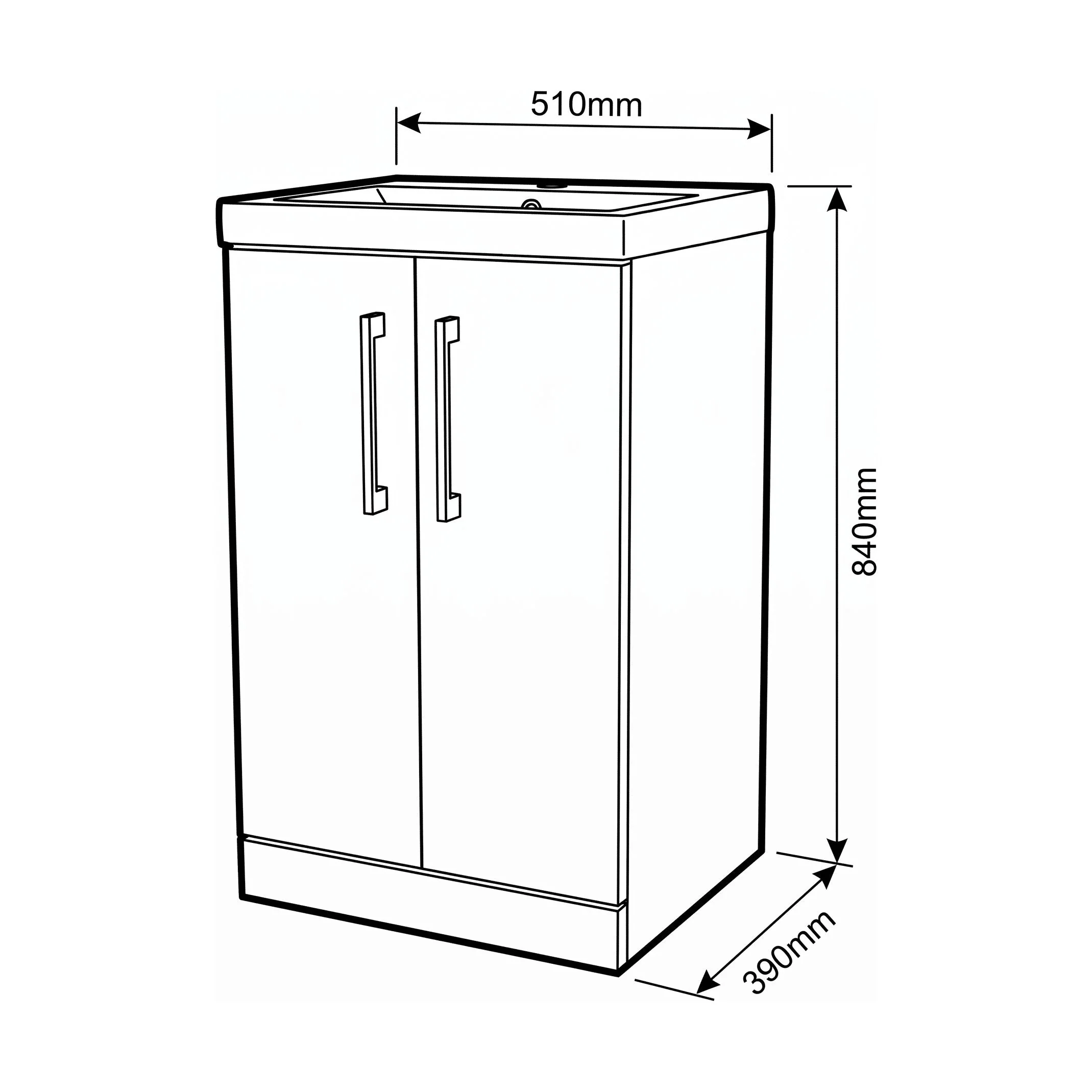 Bramshall Floor Standing 2 Door Vanity Basin Unit with Mid-Edge Basin, 500mm, Choice of Colour and Handle Finish - Image 124