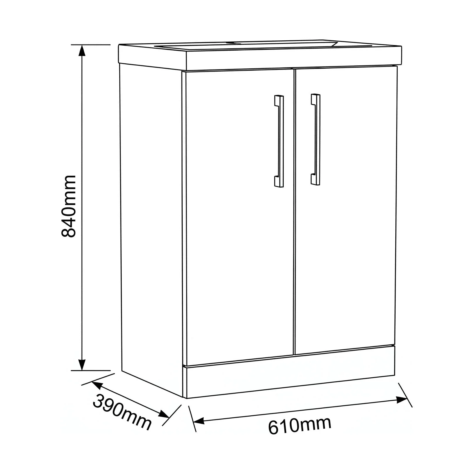 Bramshall Floor Standing 2 Door Vanity Basin Unit with Mid-Edge Basin, 600mm, Choice of Colour and Handle Finish - Image 128