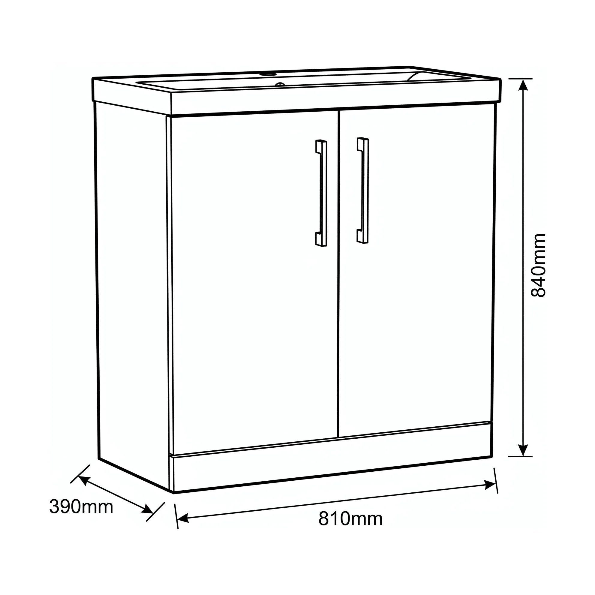 Bramshall Floor Standing 2 Door Vanity Basin Unit with Mid-Edge Basin, 600mm, Choice of Colour and Handle Finish - Image 147