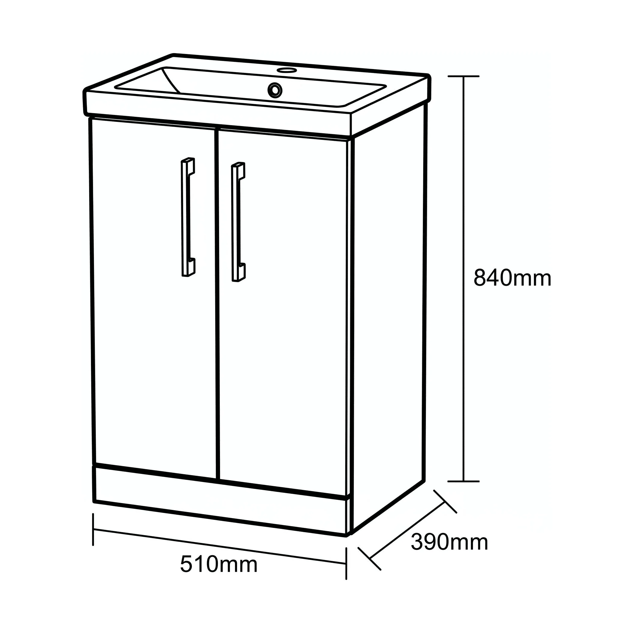 Bramshall Floor Standing 2 Door Vanity Basin Unit with Mid-Edge Basin, 600mm, Choice of Colour and Handle Finish - Image 157