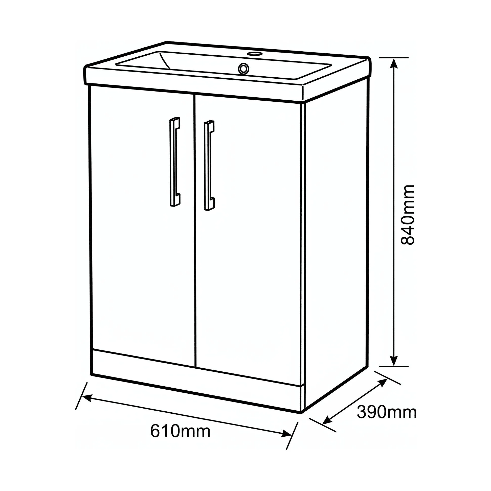 Bramshall Floor Standing 2 Door Vanity Basin Unit with Mid-Edge Basin, 600mm, Choice of Colour and Handle Finish - Image 159