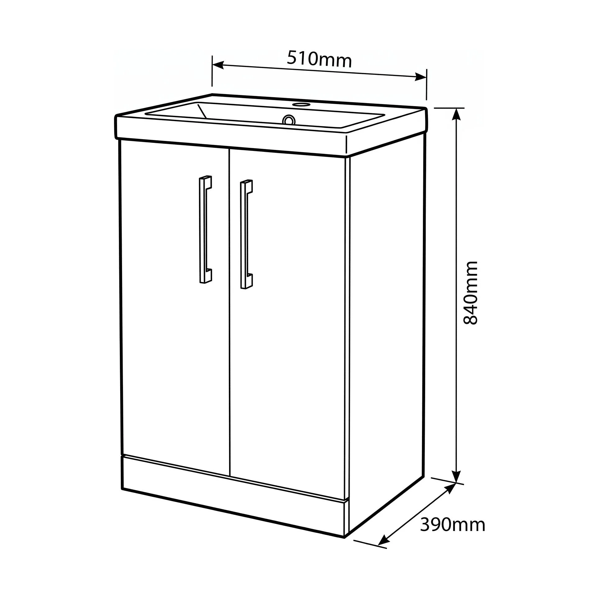 Bramshall Floor Standing 2 Door Vanity Basin Unit with Mid-Edge Basin, 600mm, Choice of Colour and Handle Finish - Image 162
