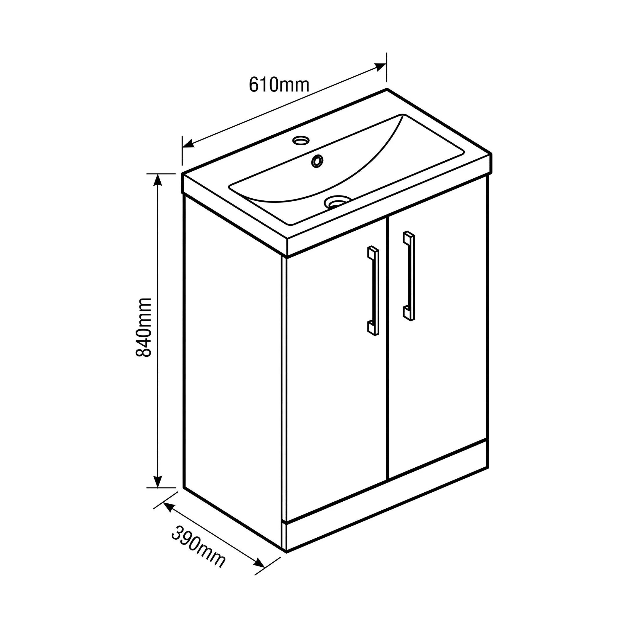 Bramshall Floor Standing 2 Door Vanity Basin Unit with Mid-Edge Basin, 800mm, Choice of Colour and Handle Finish - Image 137