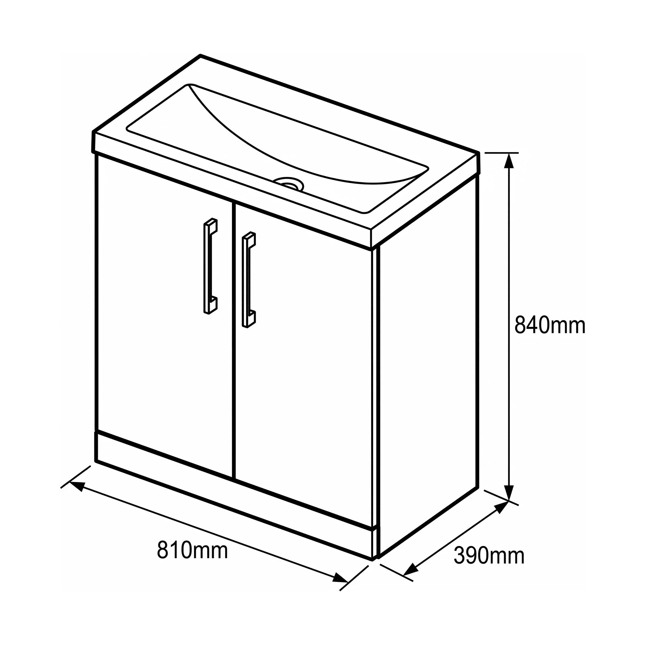 Bramshall Floor Standing 2 Door Vanity Basin Unit with Mid-Edge Basin, 800mm, Choice of Colour and Handle Finish - Image 140