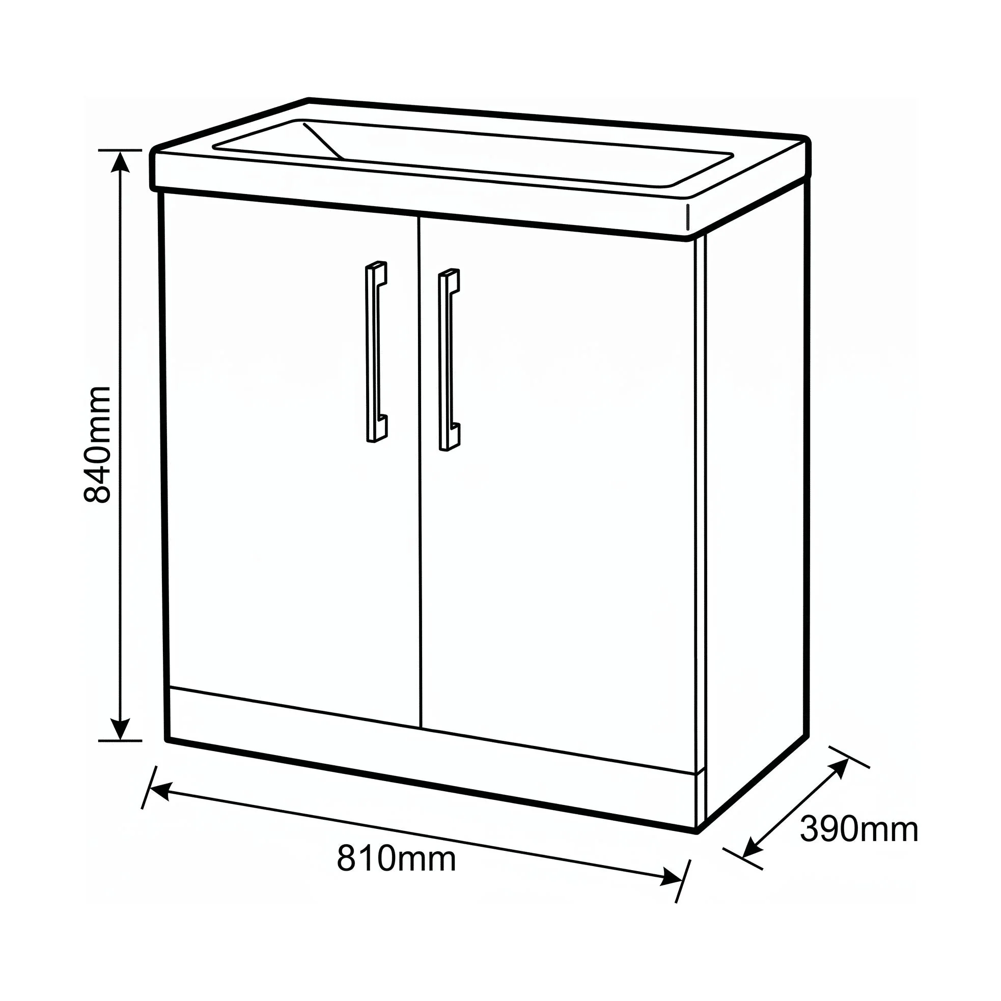 Bramshall Floor Standing 2 Door Vanity Basin Unit with Mid-Edge Basin, 800mm, Choice of Colour and Handle Finish - Image 141