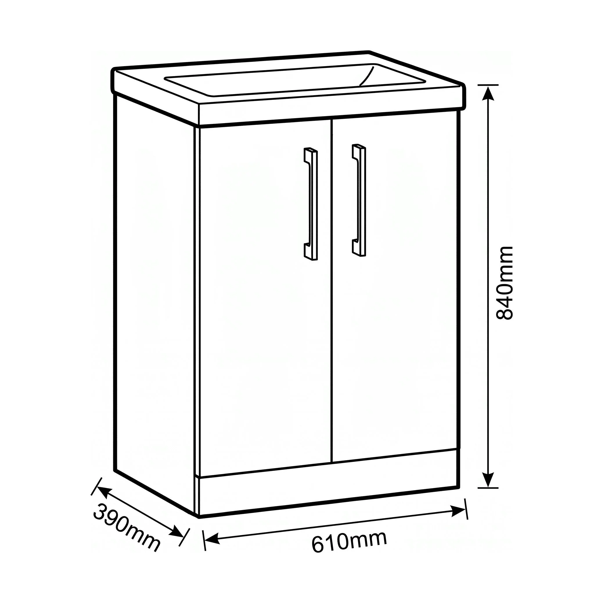 Bramshall Floor Standing 2 Door Vanity Basin Unit with Mid-Edge Basin, 800mm, Choice of Colour and Handle Finish - Image 152