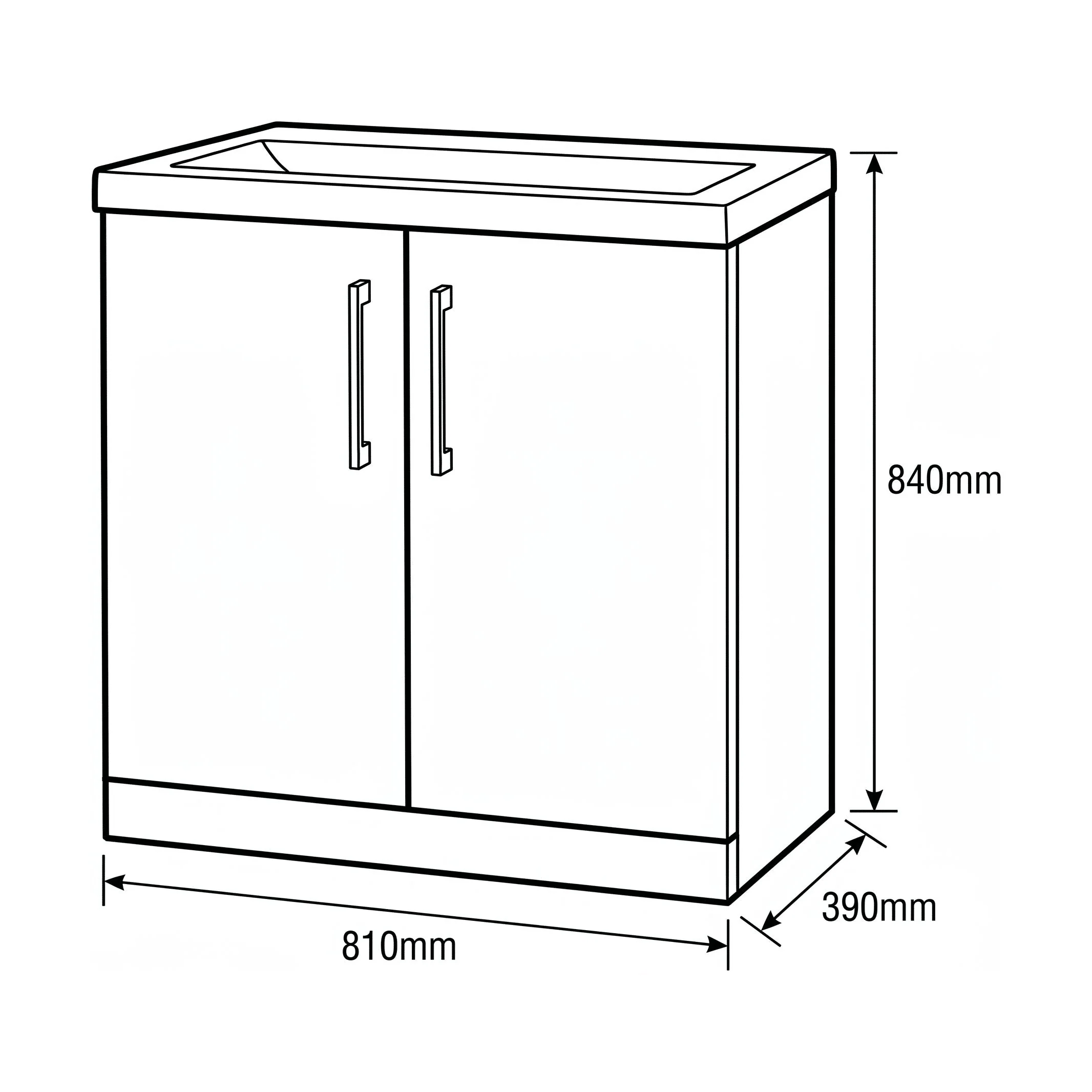 Bramshall Floor Standing 2 Door Vanity Basin Unit with Mid-Edge Basin, 800mm, Choice of Colour and Handle Finish - Image 153