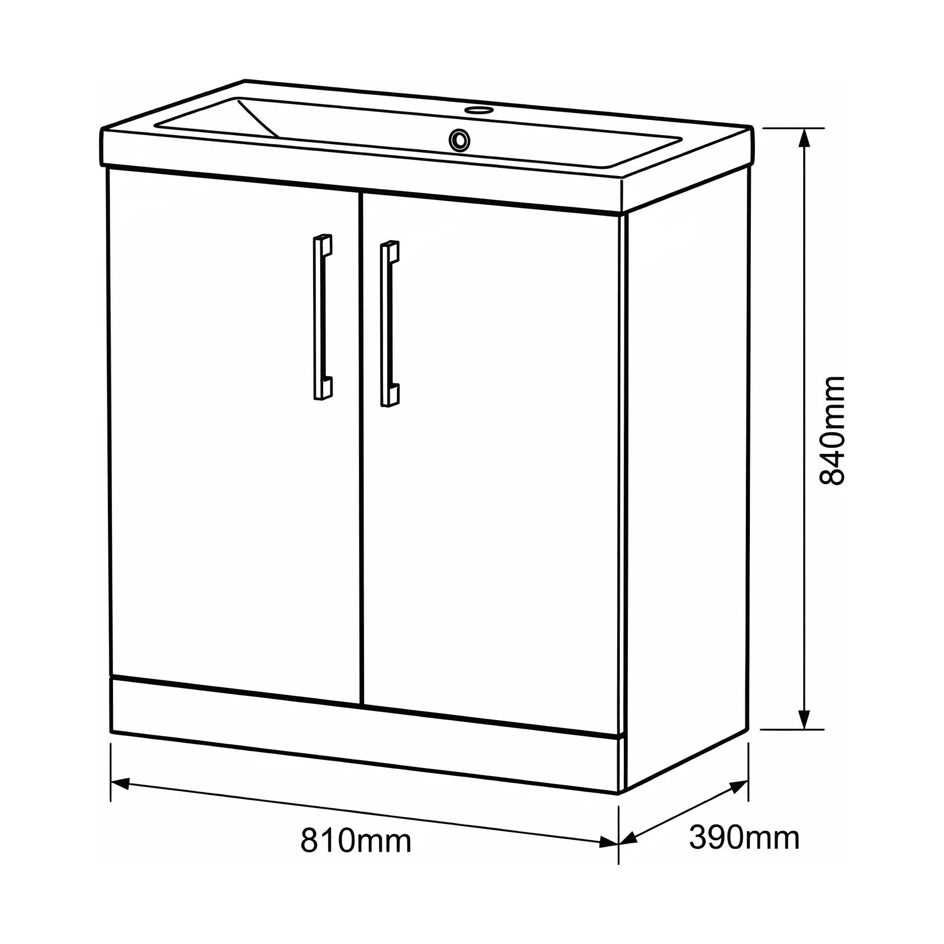 Bramshall Floor Standing 2 Door Vanity Basin Unit with Mid-Edge Basin, 800mm, Choice of Colour and Handle Finish - Image 168