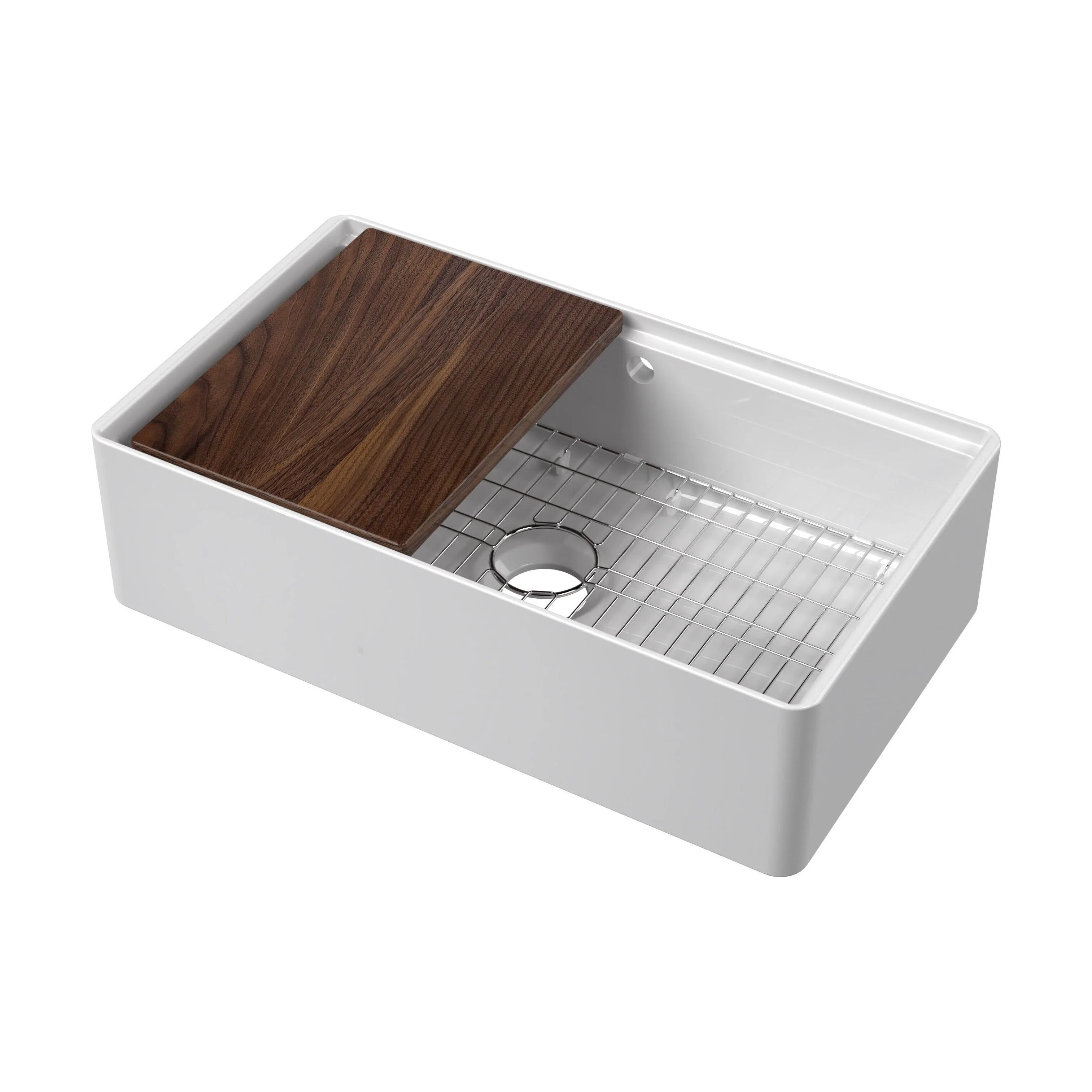 Balterley 1 Tap Hole Single Bowl 795 x 460 x 220mm Fireclay White Butler Sink With Ledge, Wire Grid And Chopping Board