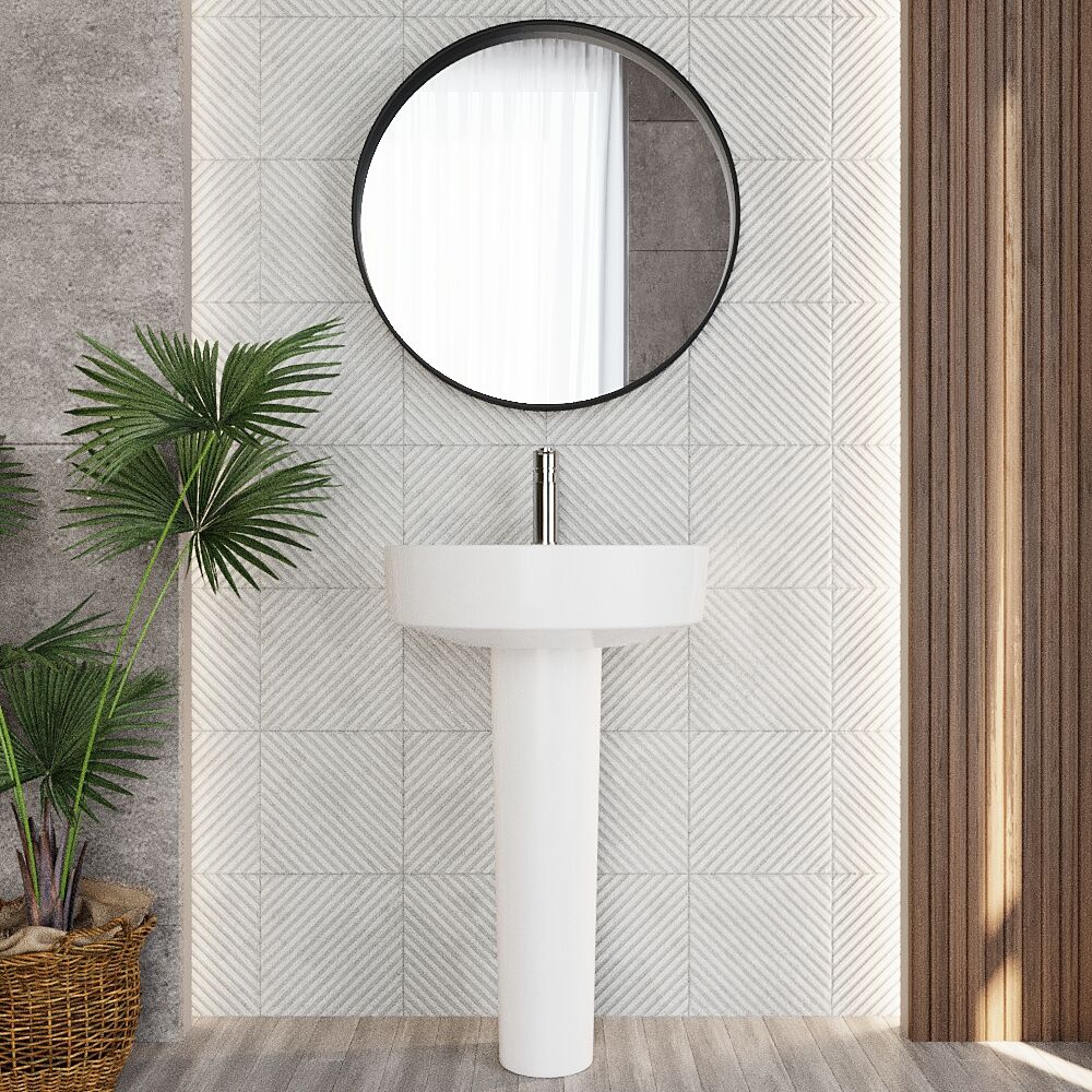 Dilhorne D Shaped 1 Tap Hole Ceramic Basin and Pedestal - 520mm or 420mm - Choice of Semi or Full Pedestal - Image 6
