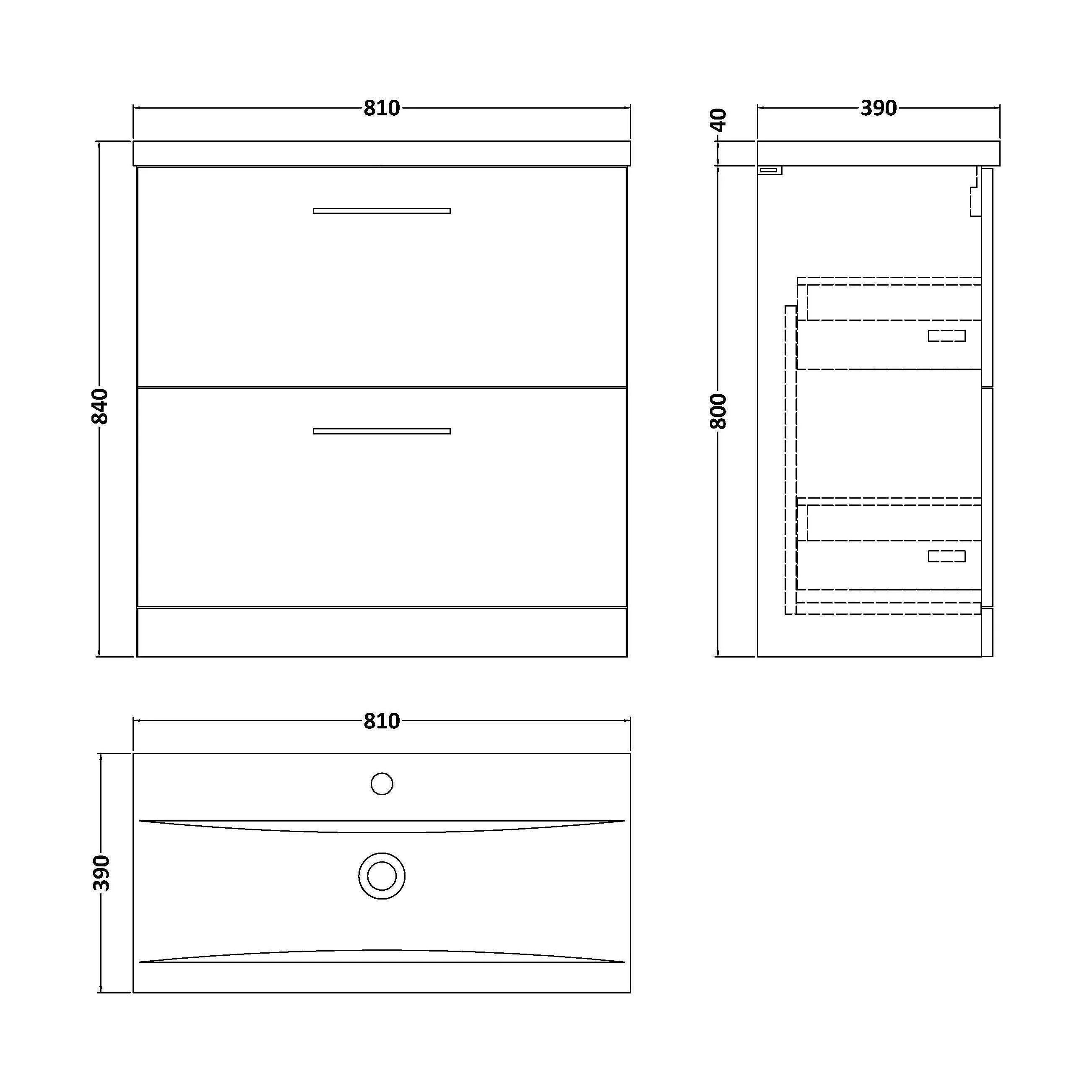 Balterley Contemporary Bathroom Floor Standing 2-Drawer Vanity Unit & Mid-Edge Ceramic Basin, Solace Oak, 800 mm - Image 6